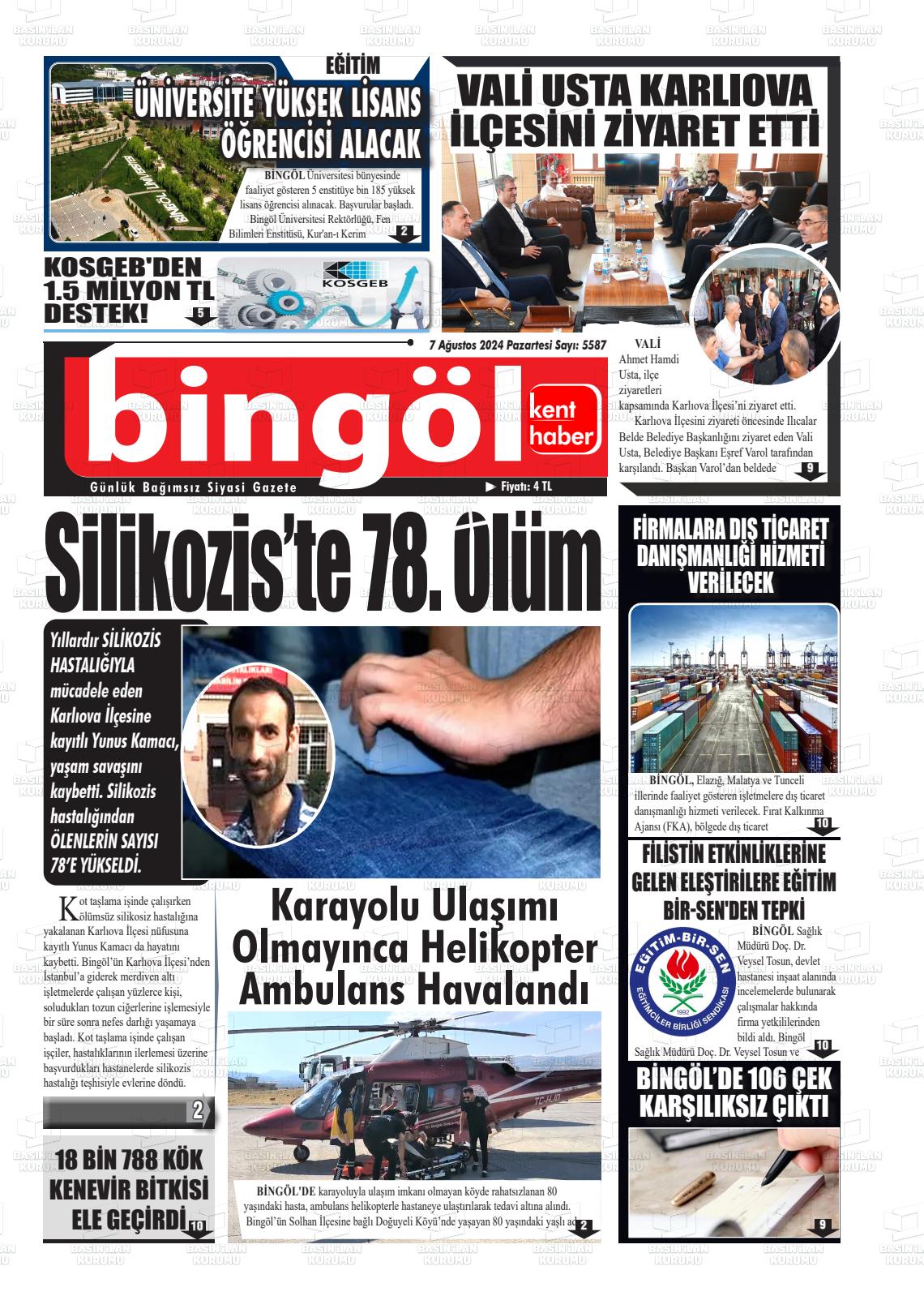 07 Ağustos 2024 Bingöl Kent Haber Gazete Manşeti