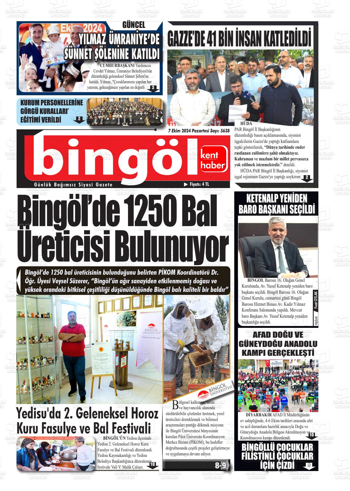 07 Ekim 2024 Bingöl Kent Haber Gazete Manşeti