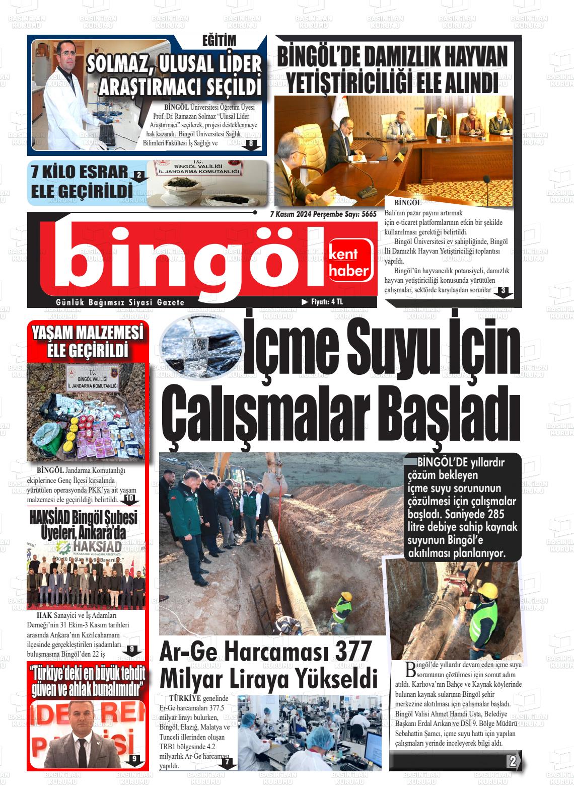 07 Kasım 2024 Bingöl Kent Haber Gazete Manşeti