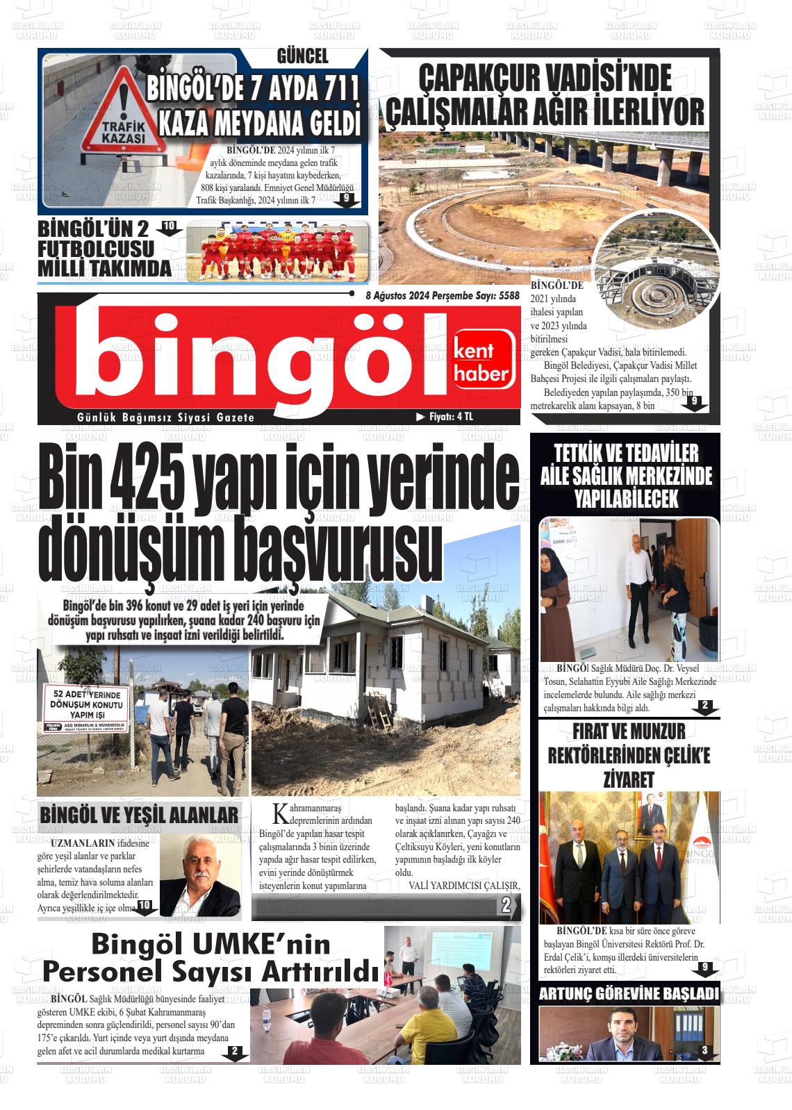 08 Ağustos 2024 Bingöl Kent Haber Gazete Manşeti