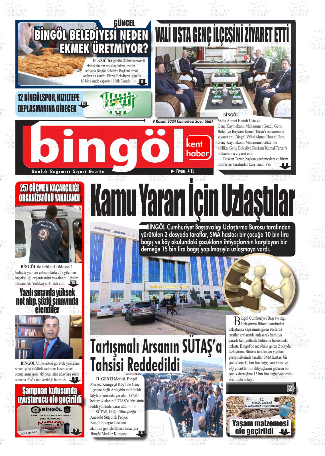 09 Kasım 2024 Bingöl Kent Haber Gazete Manşeti