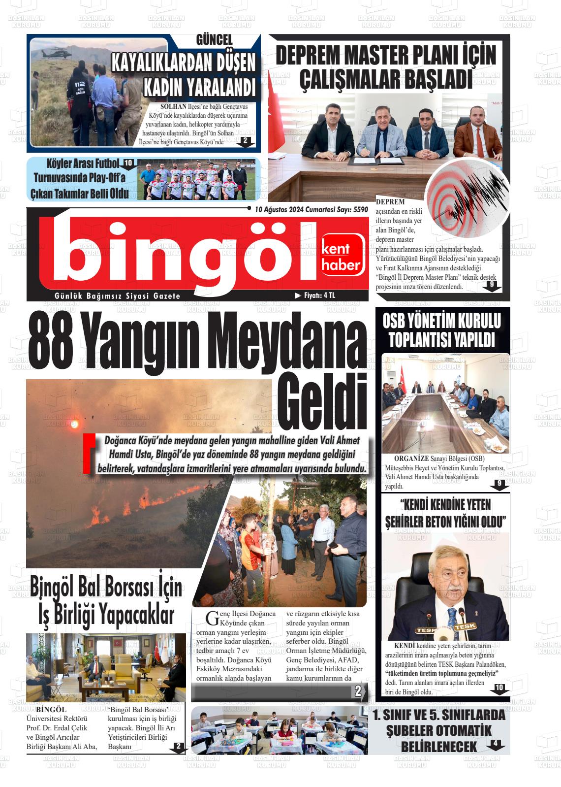 10 Ağustos 2024 Bingöl Kent Haber Gazete Manşeti