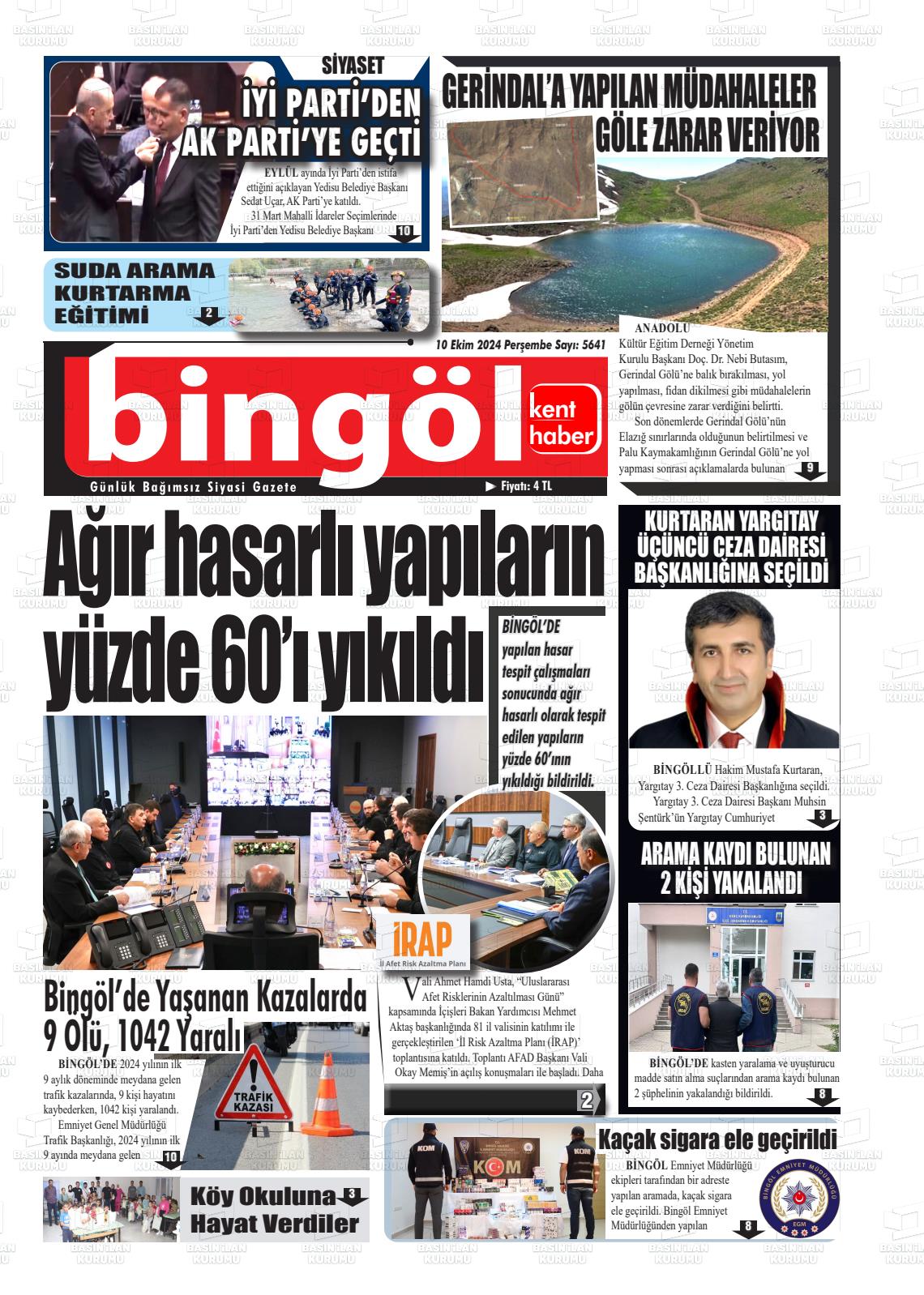 10 Ekim 2024 Bingöl Kent Haber Gazete Manşeti