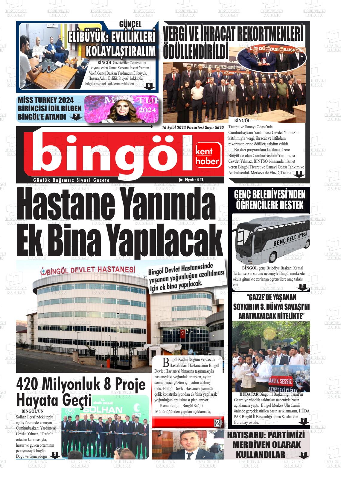 16 Eylül 2024 Bingöl Kent Haber Gazete Manşeti