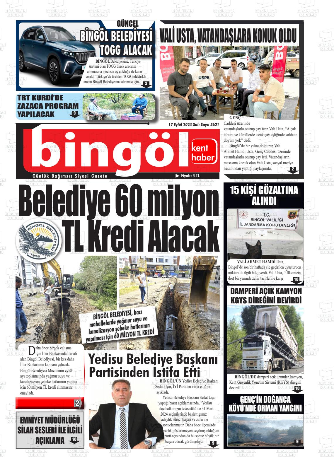 17 Eylül 2024 Bingöl Kent Haber Gazete Manşeti