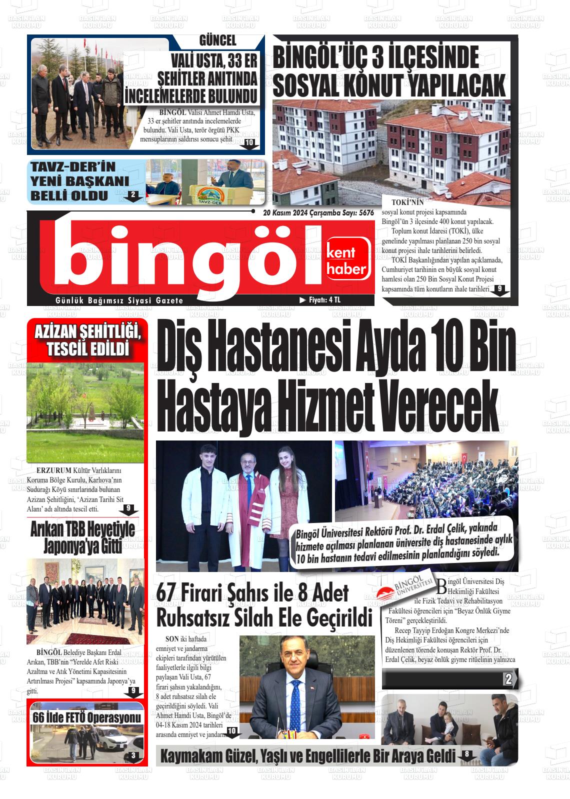 20 Kasım 2024 Bingöl Kent Haber Gazete Manşeti