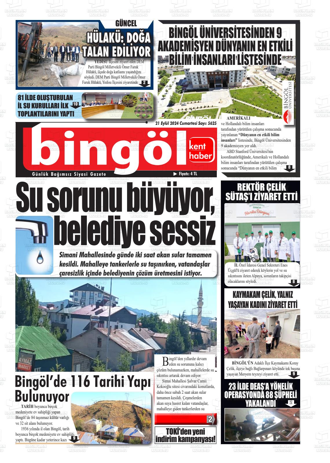 21 Eylül 2024 Bingöl Kent Haber Gazete Manşeti