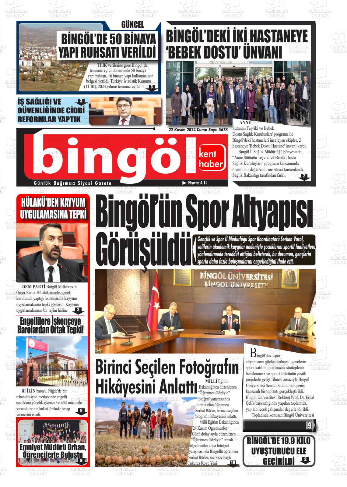 22 Kasım 2024 Bingöl Kent Haber Gazete Manşeti