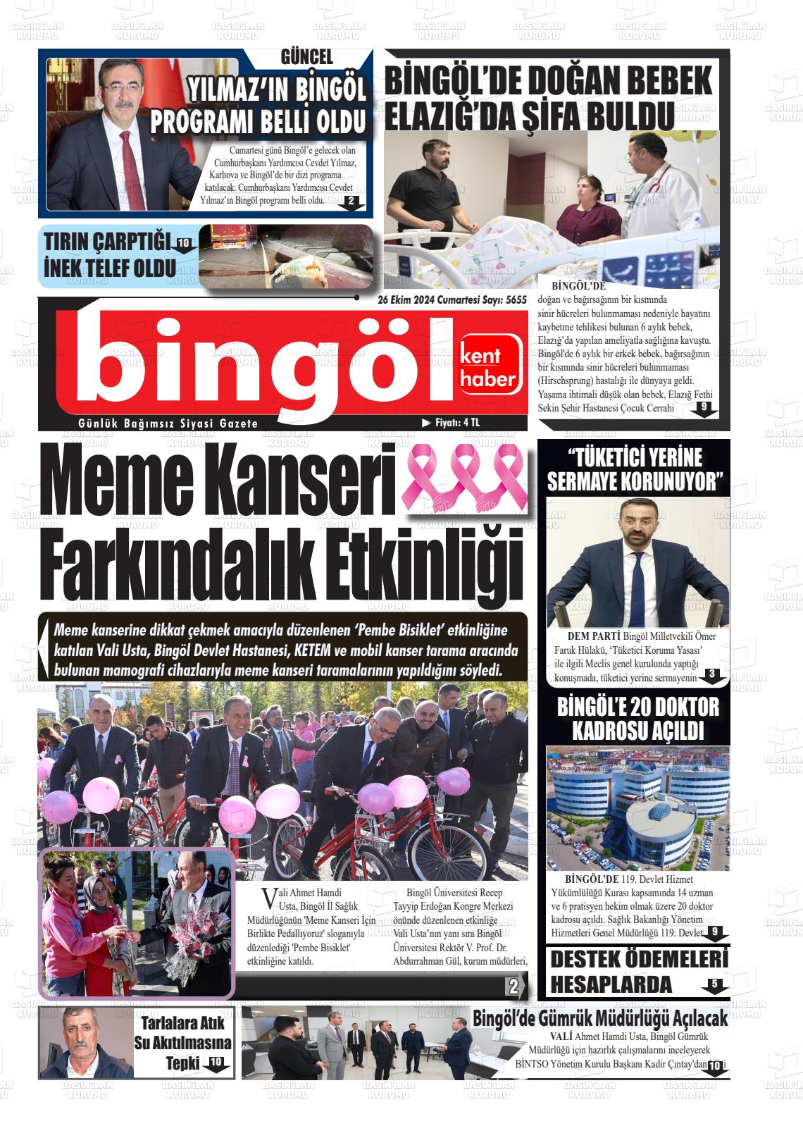 26 Ekim 2024 Bingöl Kent Haber Gazete Manşeti