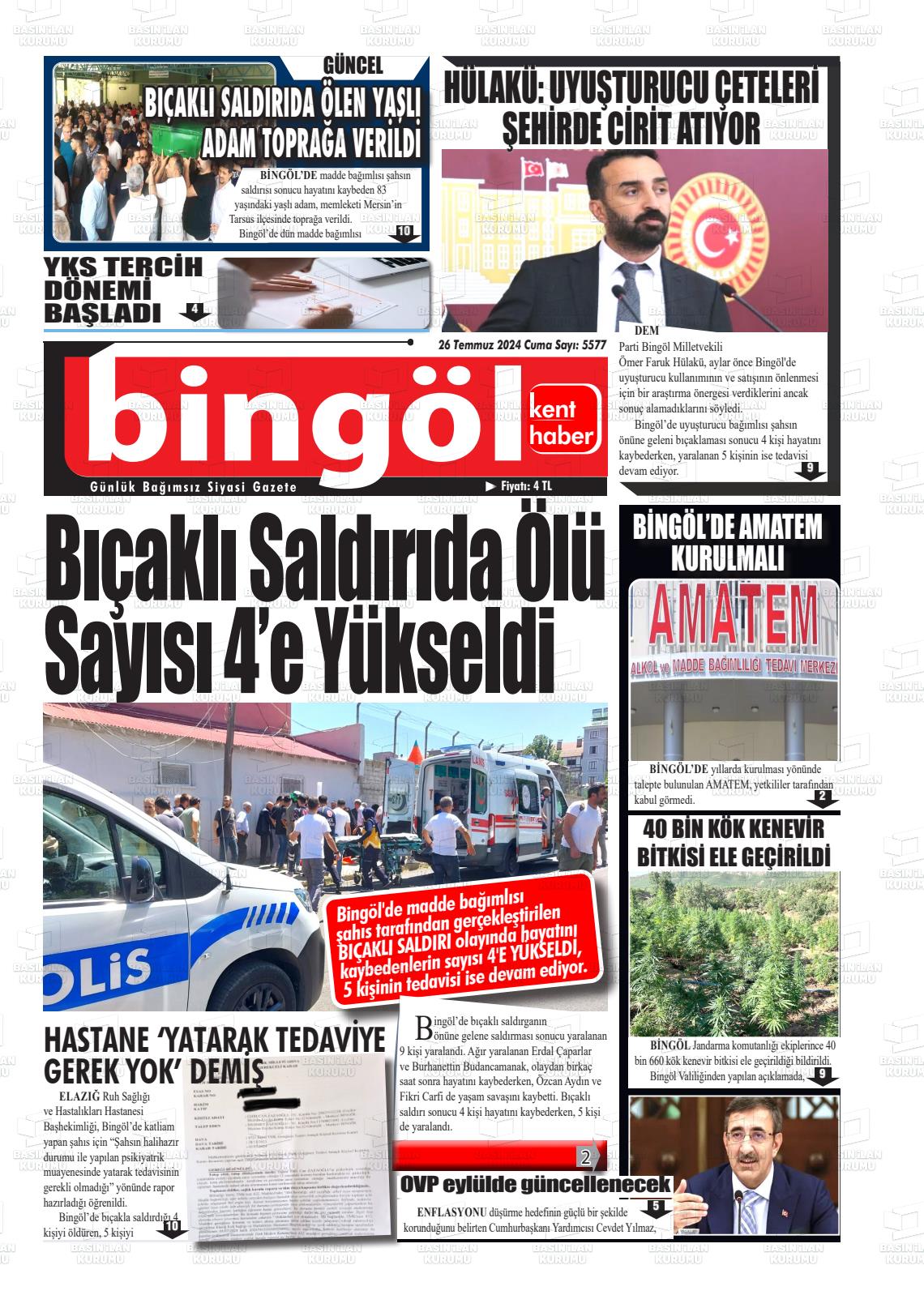 26 Temmuz 2024 Bingöl Kent Haber Gazete Manşeti