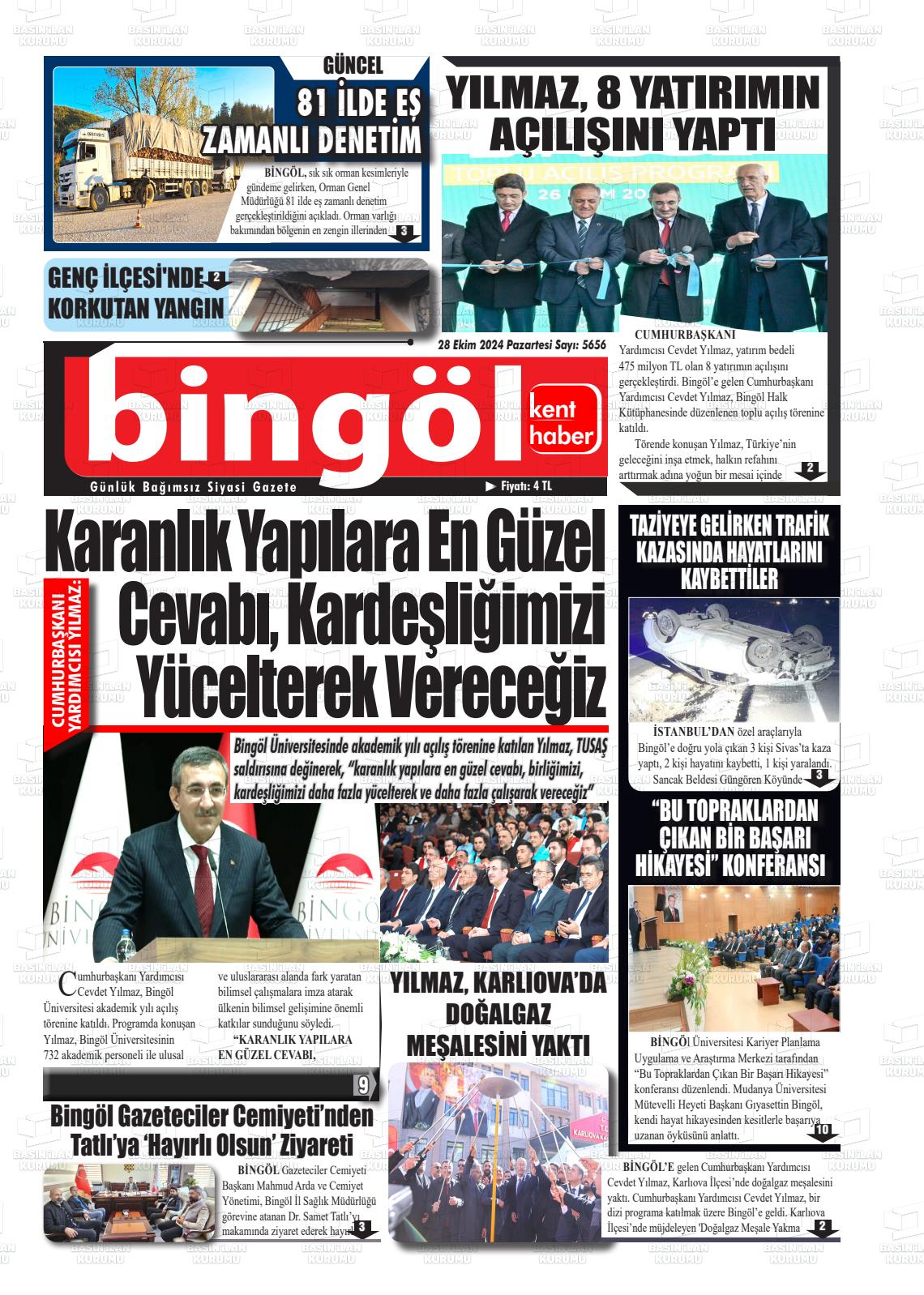 28 Ekim 2024 Bingöl Kent Haber Gazete Manşeti