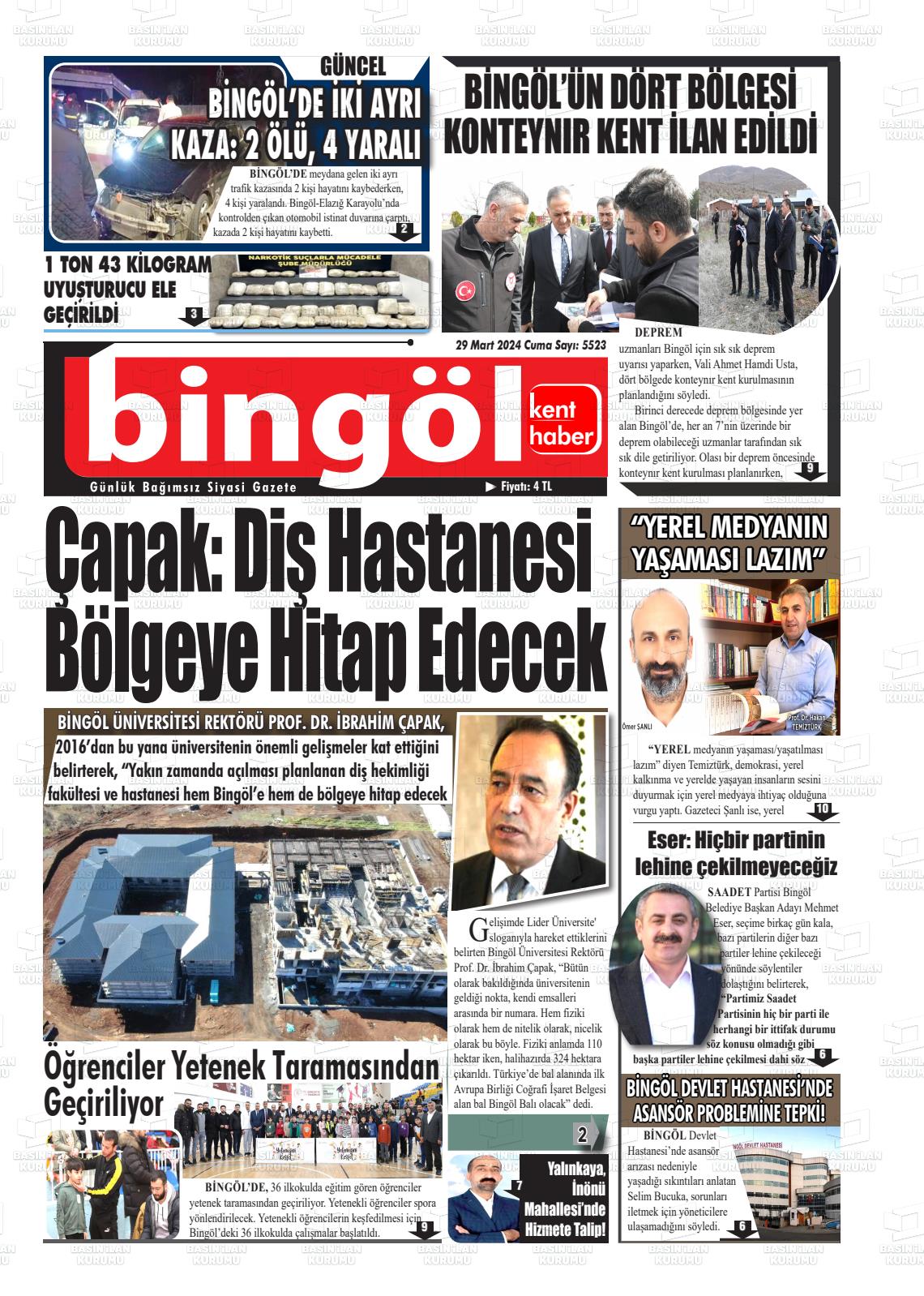 29 Mart 2024 Bingöl Kent Haber Gazete Manşeti