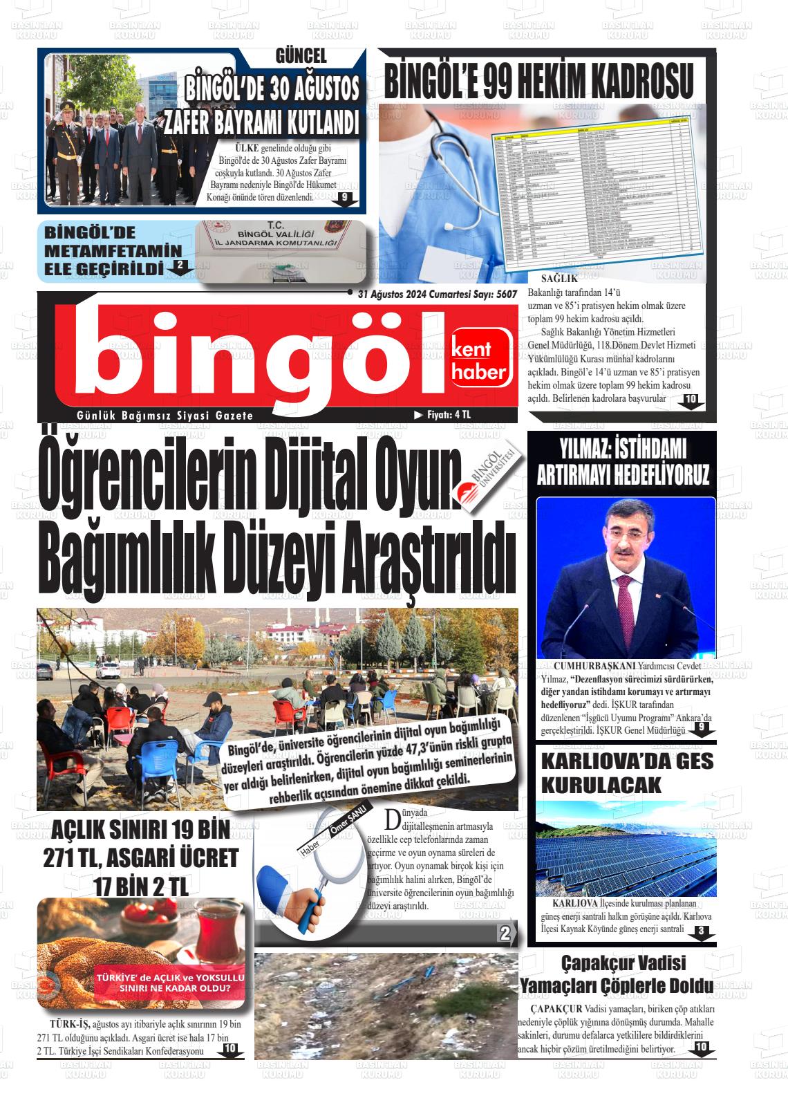 31 Ağustos 2024 Bingöl Kent Haber Gazete Manşeti