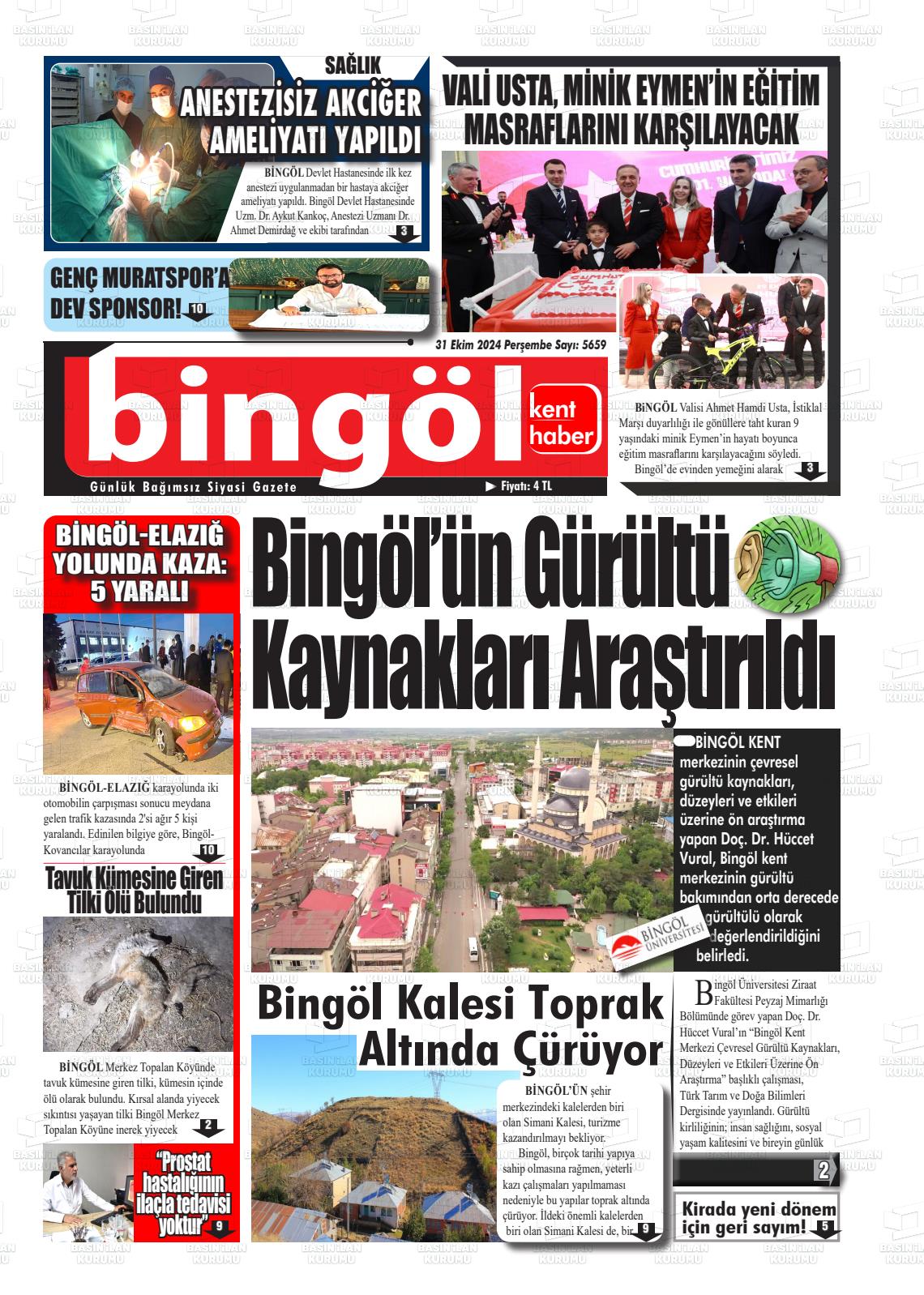 31 Ekim 2024 Bingöl Kent Haber Gazete Manşeti