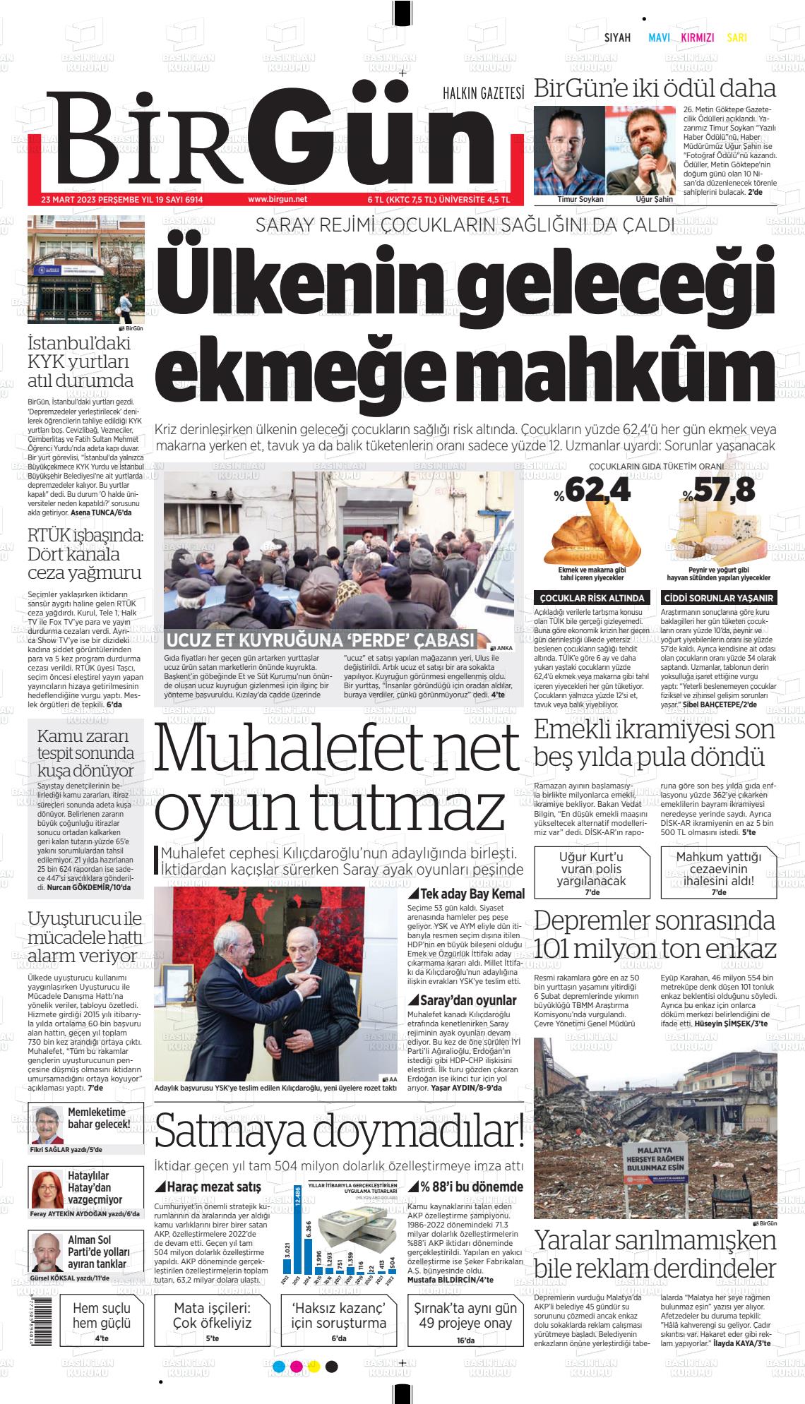 23 Mart 2023 Birgün Gazete Manşeti