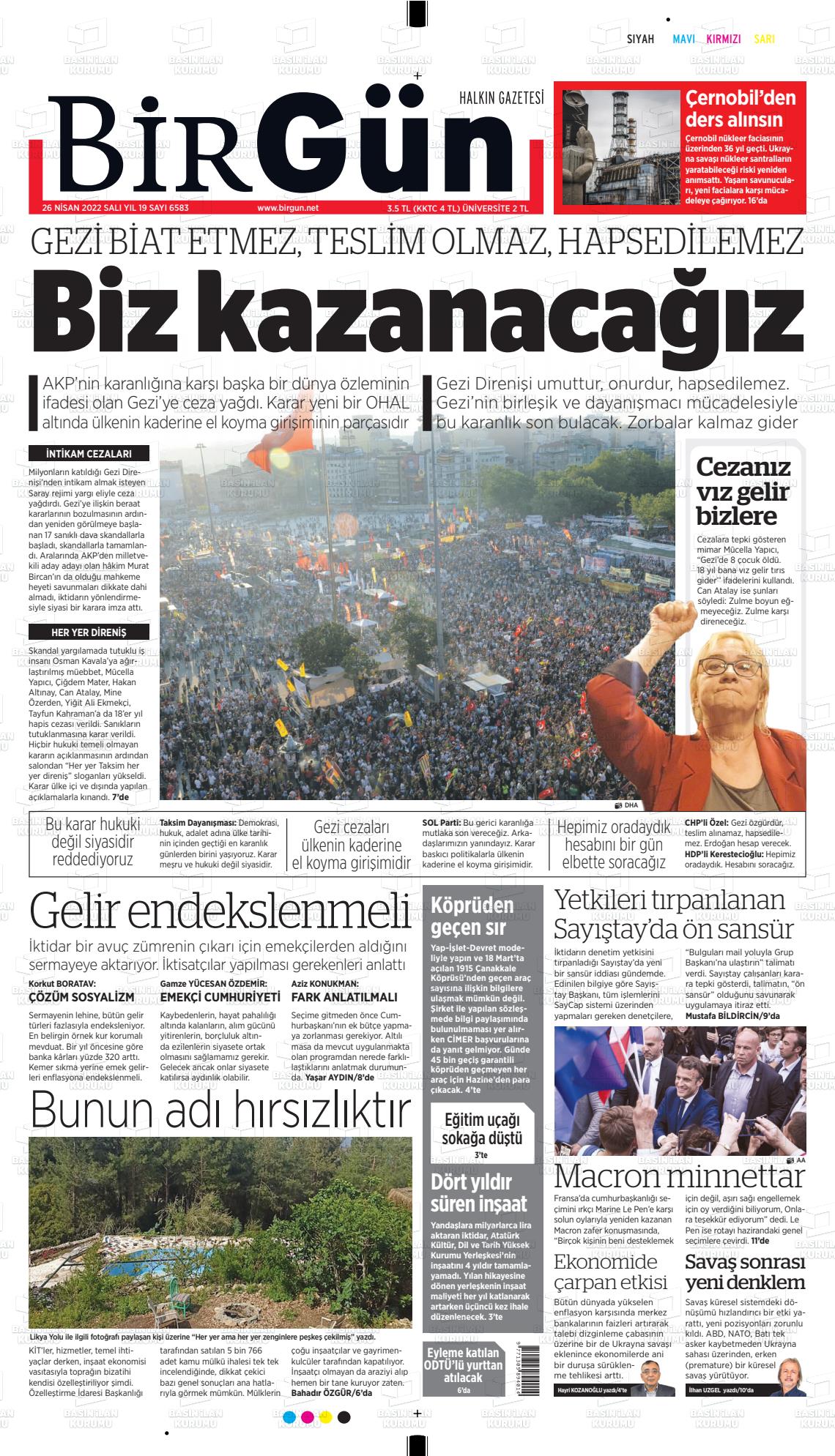 26 Nisan 2022 Birgün Gazete Manşeti