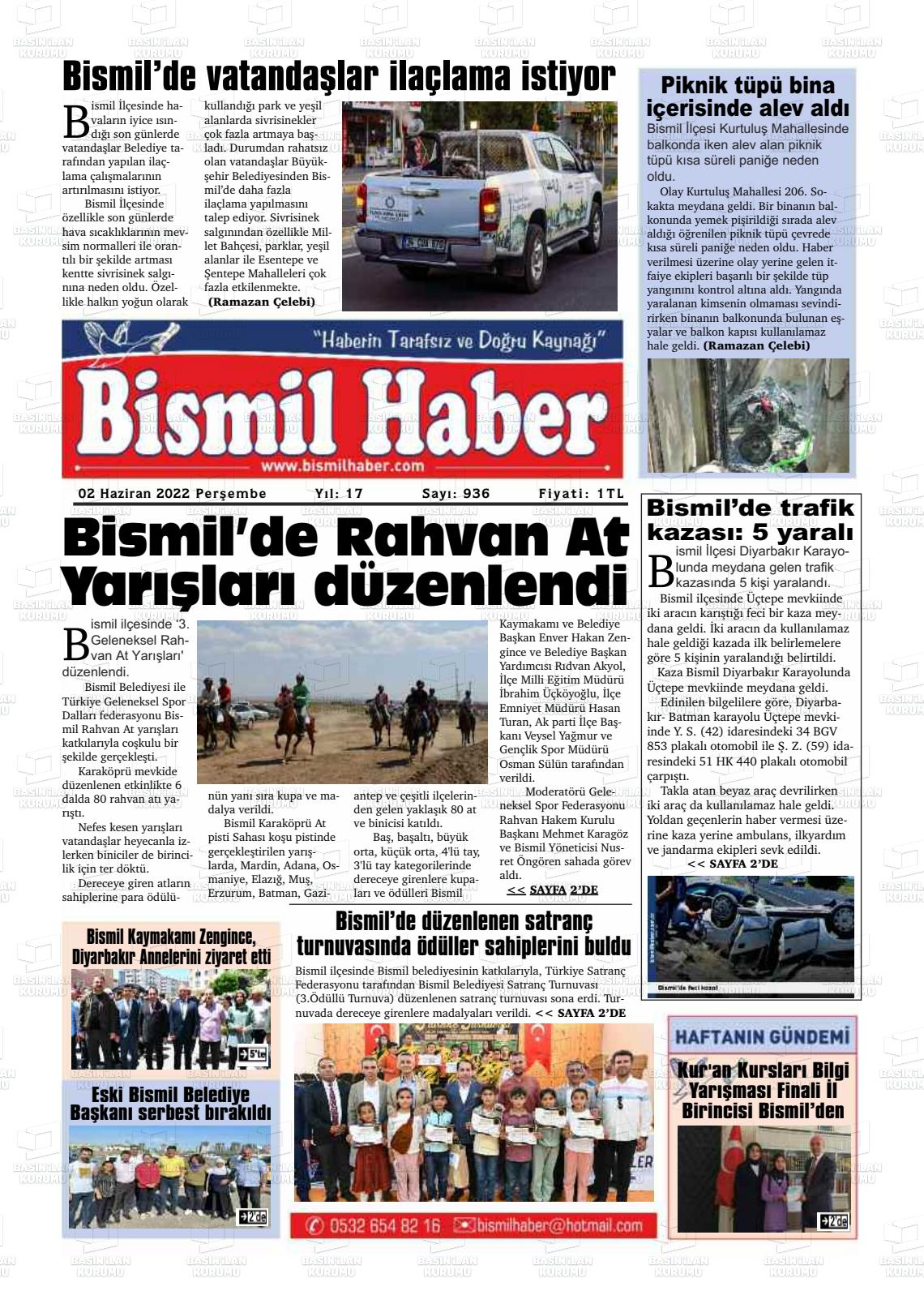 02 Haziran 2022 Bismil Haber Gazete Manşeti