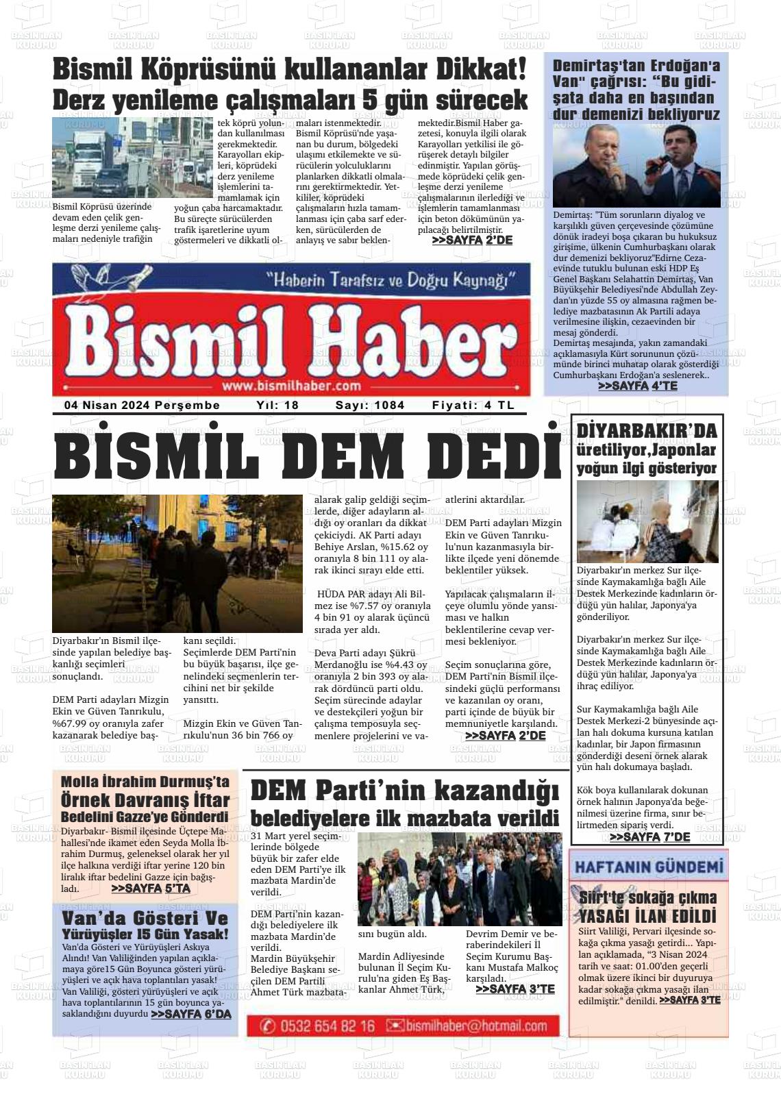 04 Nisan 2024 Bismil Haber Gazete Manşeti