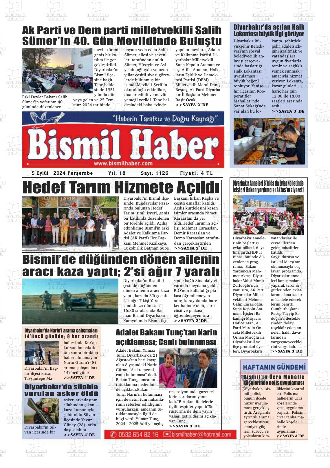 05 Eylül 2024 Bismil Haber Gazete Manşeti