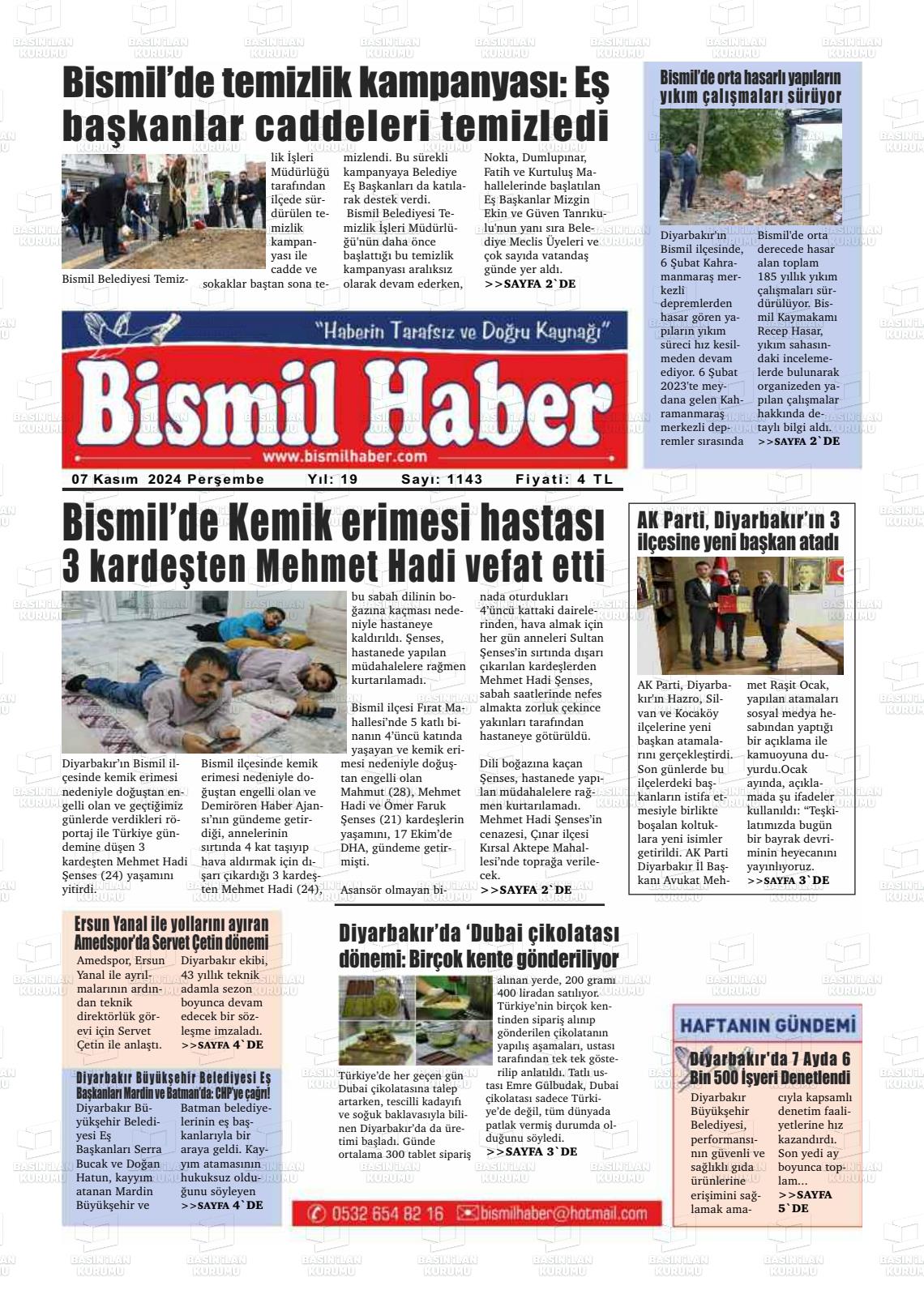 07 Kasım 2024 Bismil Haber Gazete Manşeti