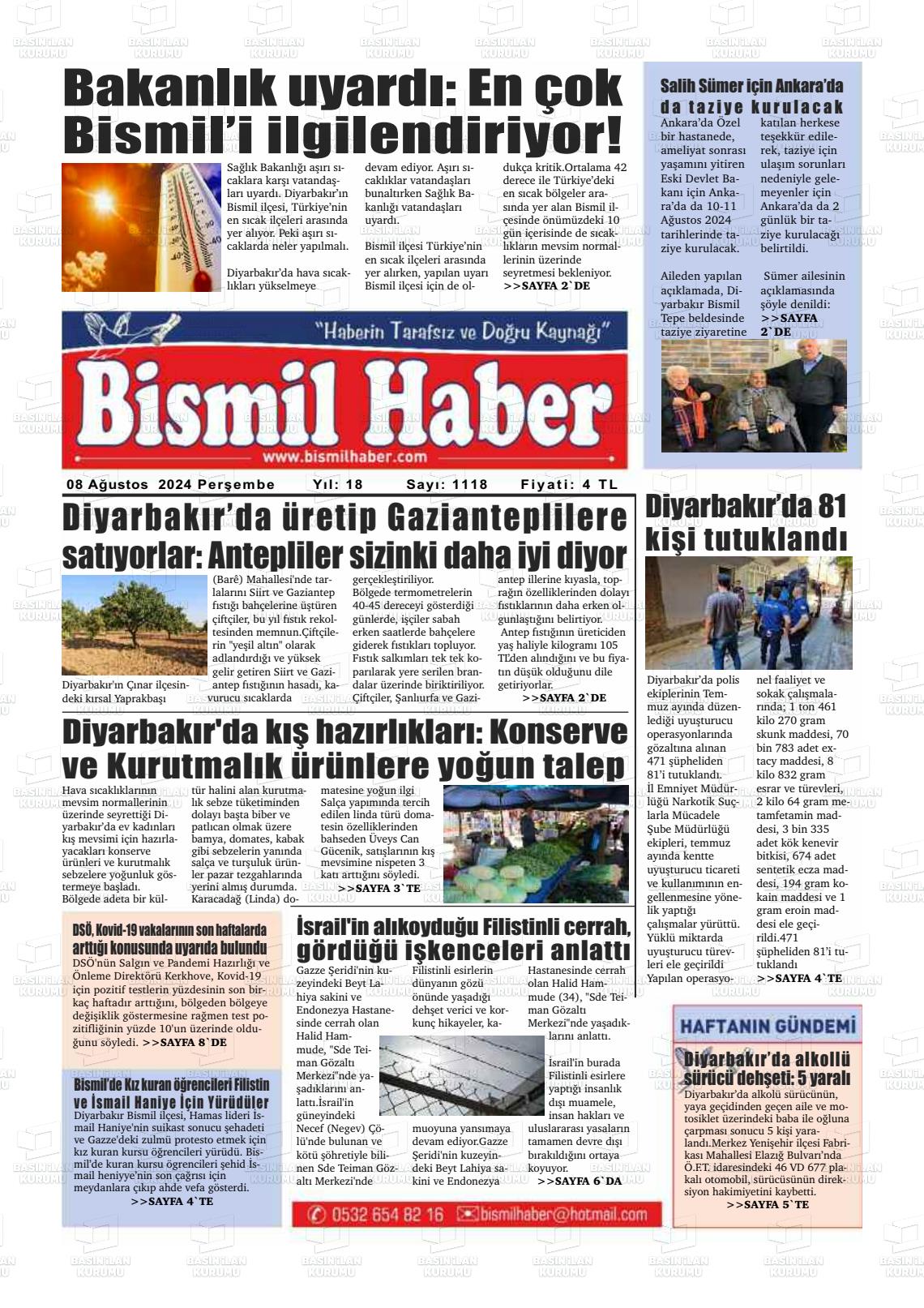 08 Ağustos 2024 Bismil Haber Gazete Manşeti