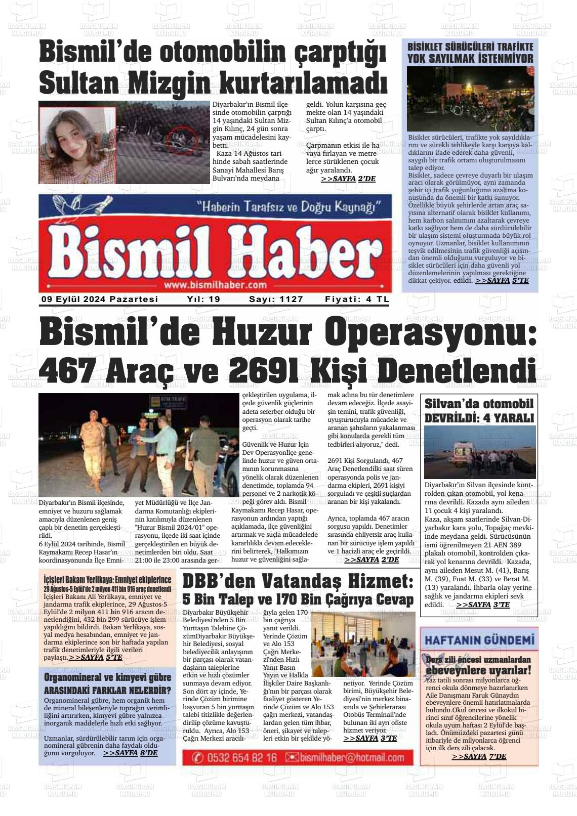 09 Eylül 2024 Bismil Haber Gazete Manşeti