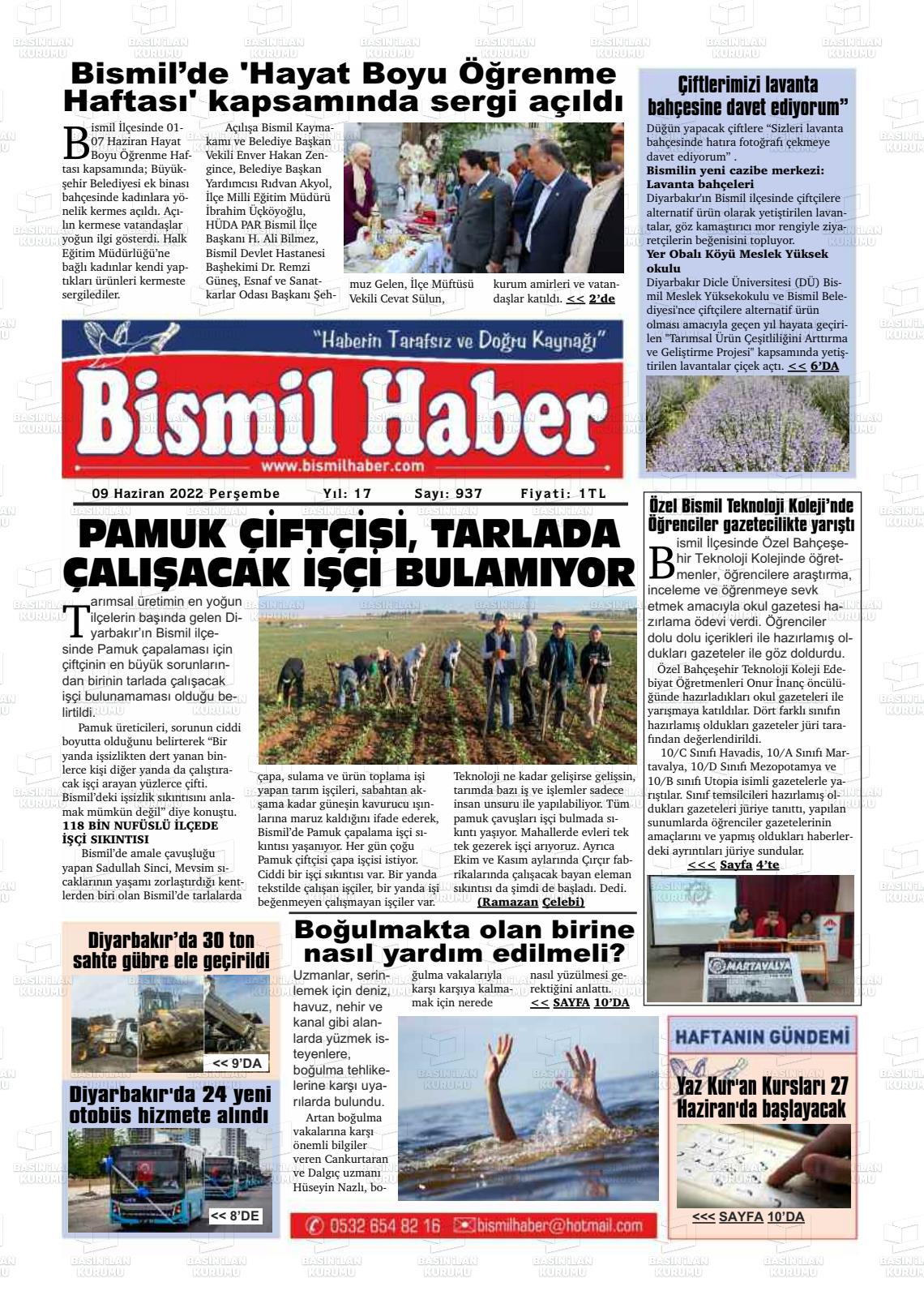 09 Haziran 2022 Bismil Haber Gazete Manşeti