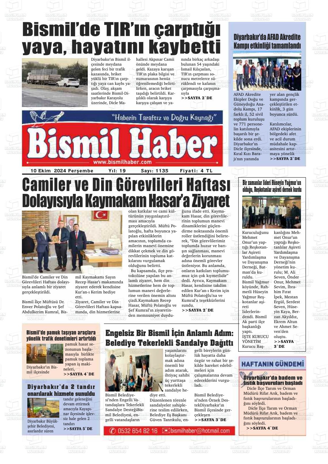 10 Ekim 2024 Bismil Haber Gazete Manşeti