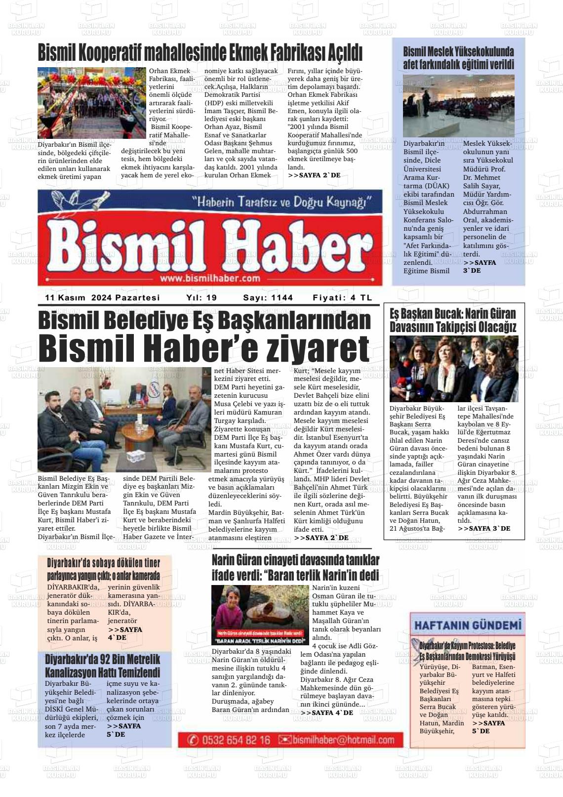 11 Kasım 2024 Bismil Haber Gazete Manşeti