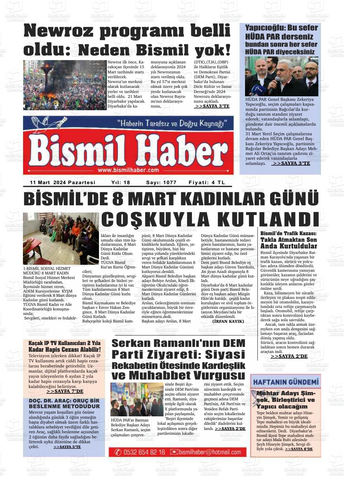 11 Mart 2024 Bismil Haber Gazete Manşeti