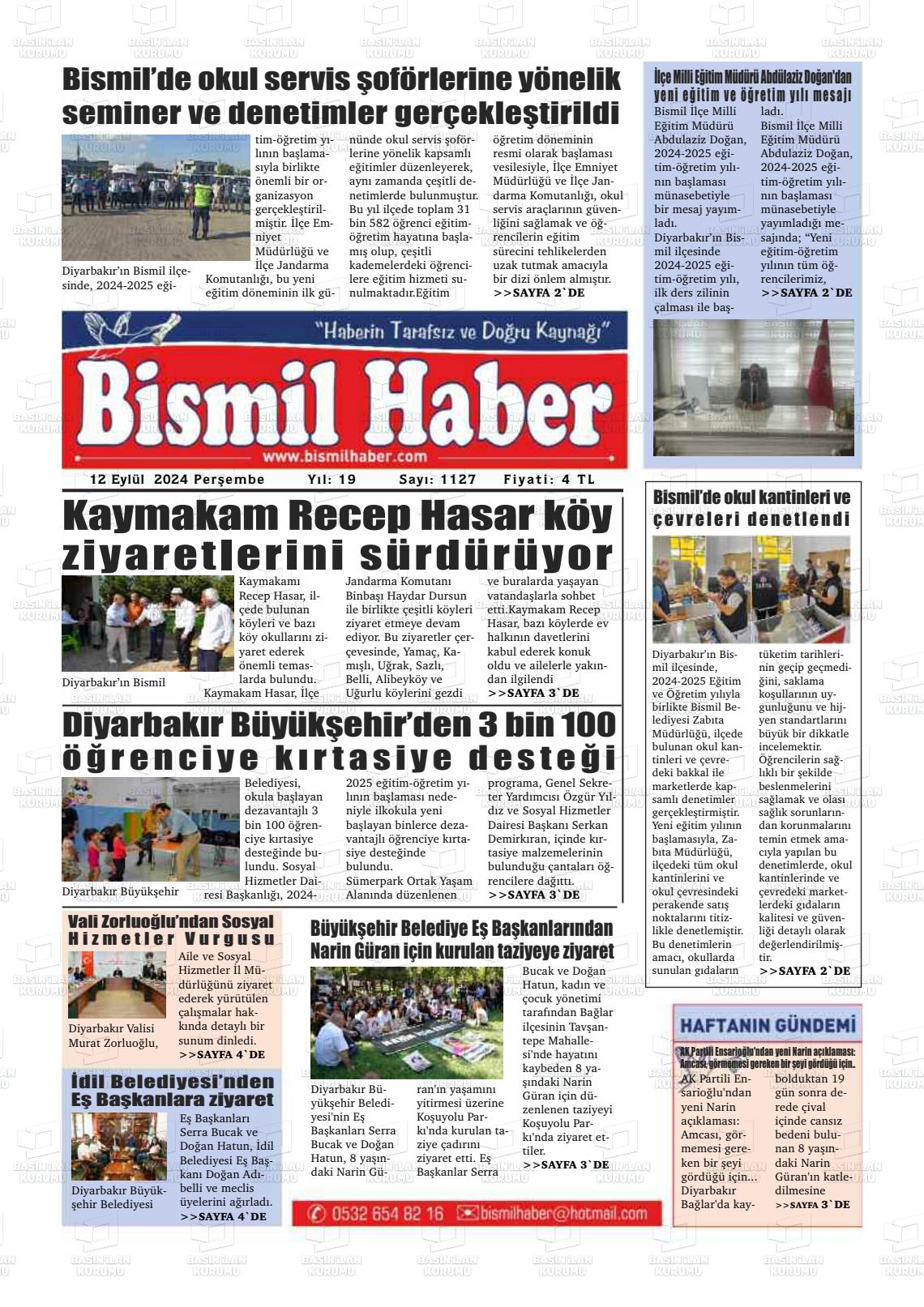 12 Eylül 2024 Bismil Haber Gazete Manşeti