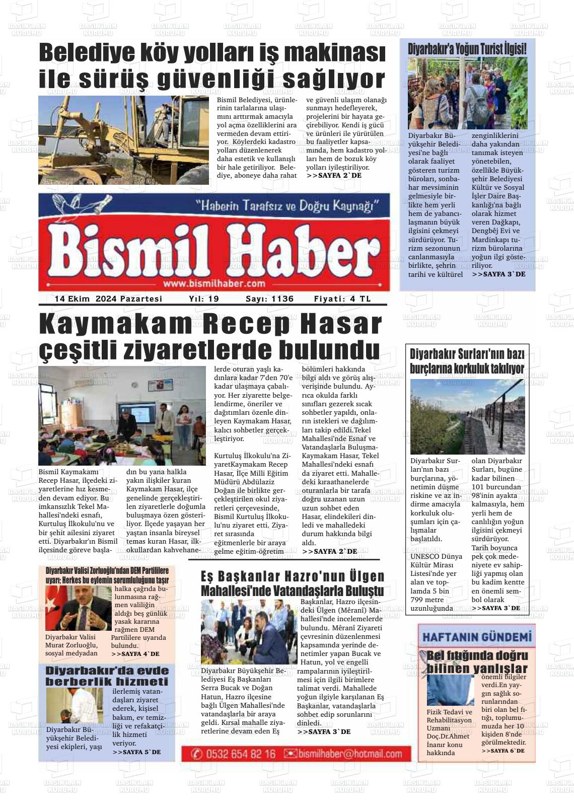 14 Ekim 2024 Bismil Haber Gazete Manşeti