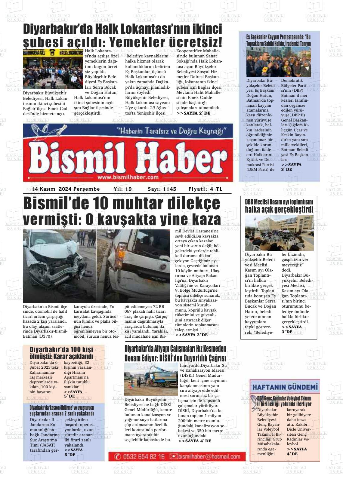 14 Kasım 2024 Bismil Haber Gazete Manşeti