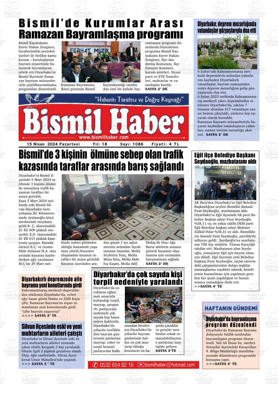 15 Nisan 2024 Bismil Haber Gazete Manşeti