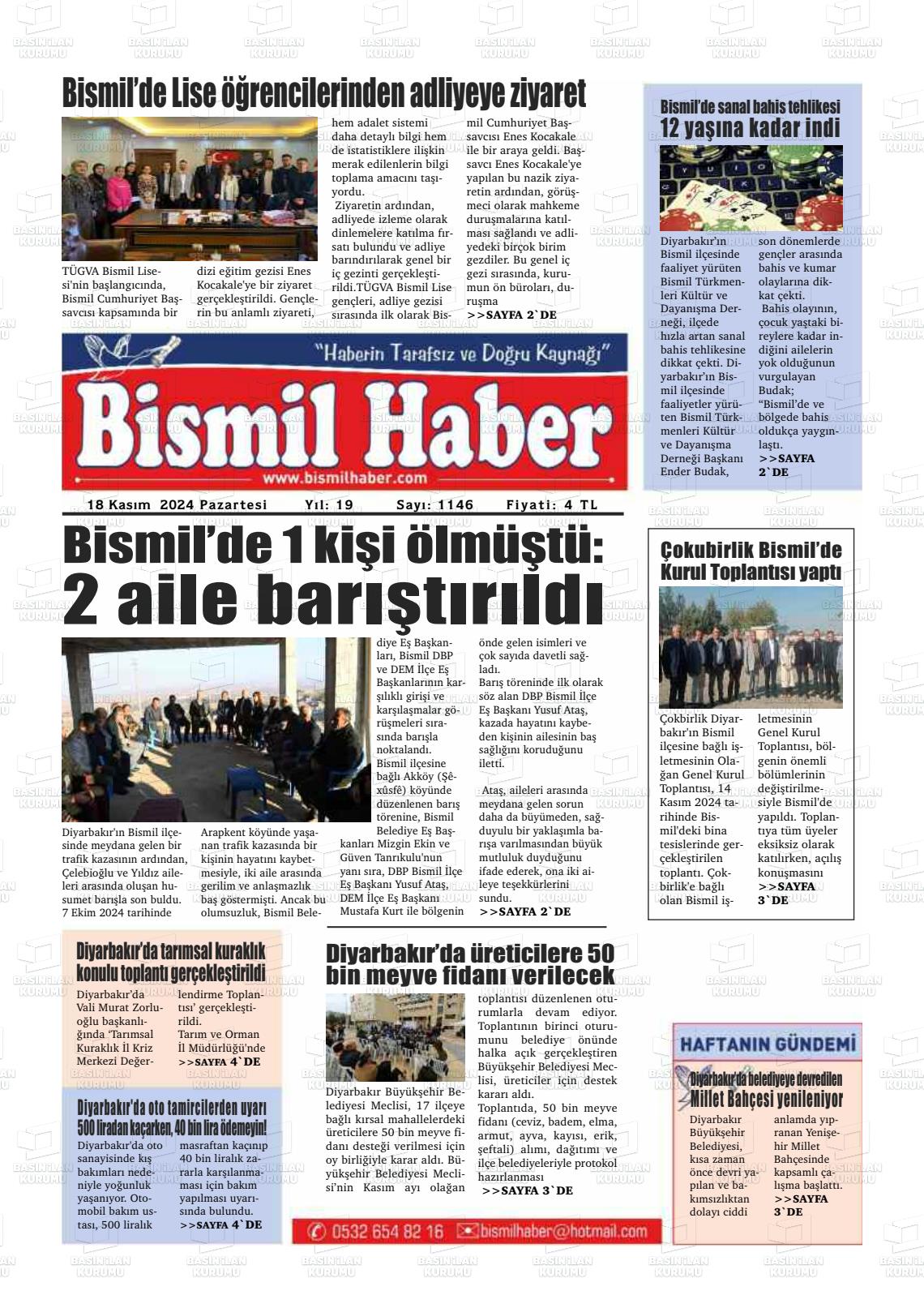 18 Kasım 2024 Bismil Haber Gazete Manşeti