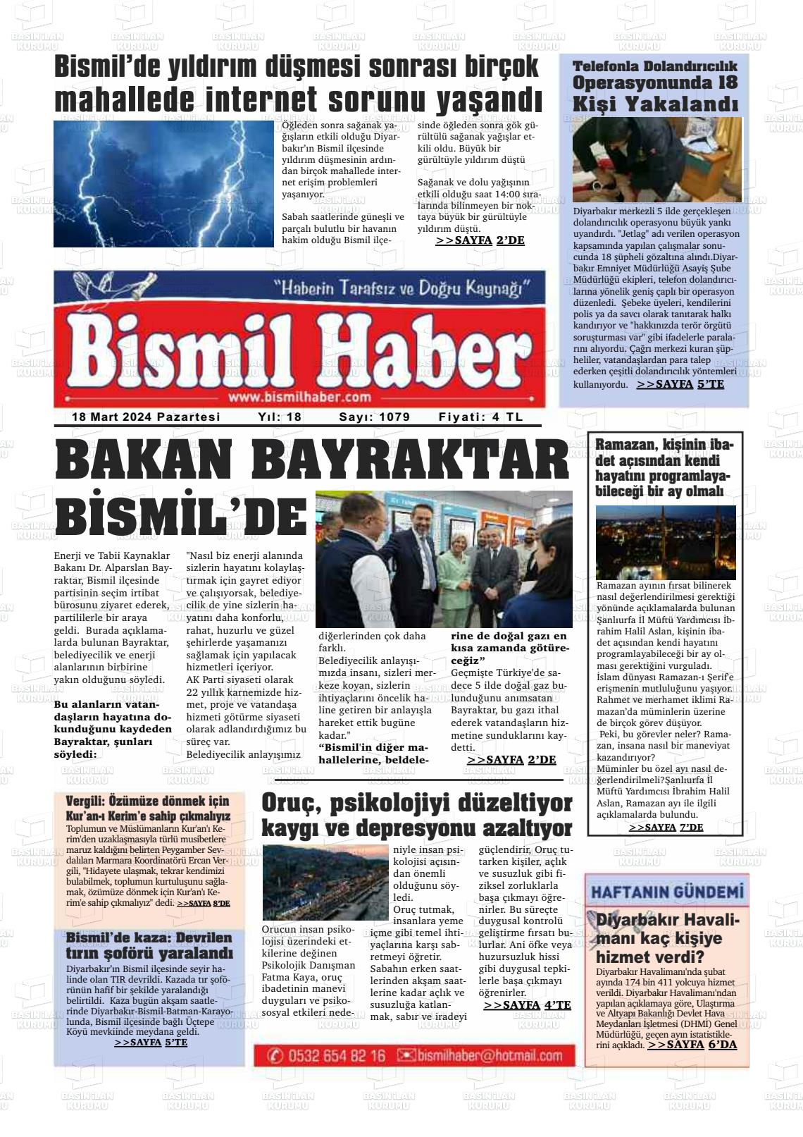 18 Mart 2024 Bismil Haber Gazete Manşeti