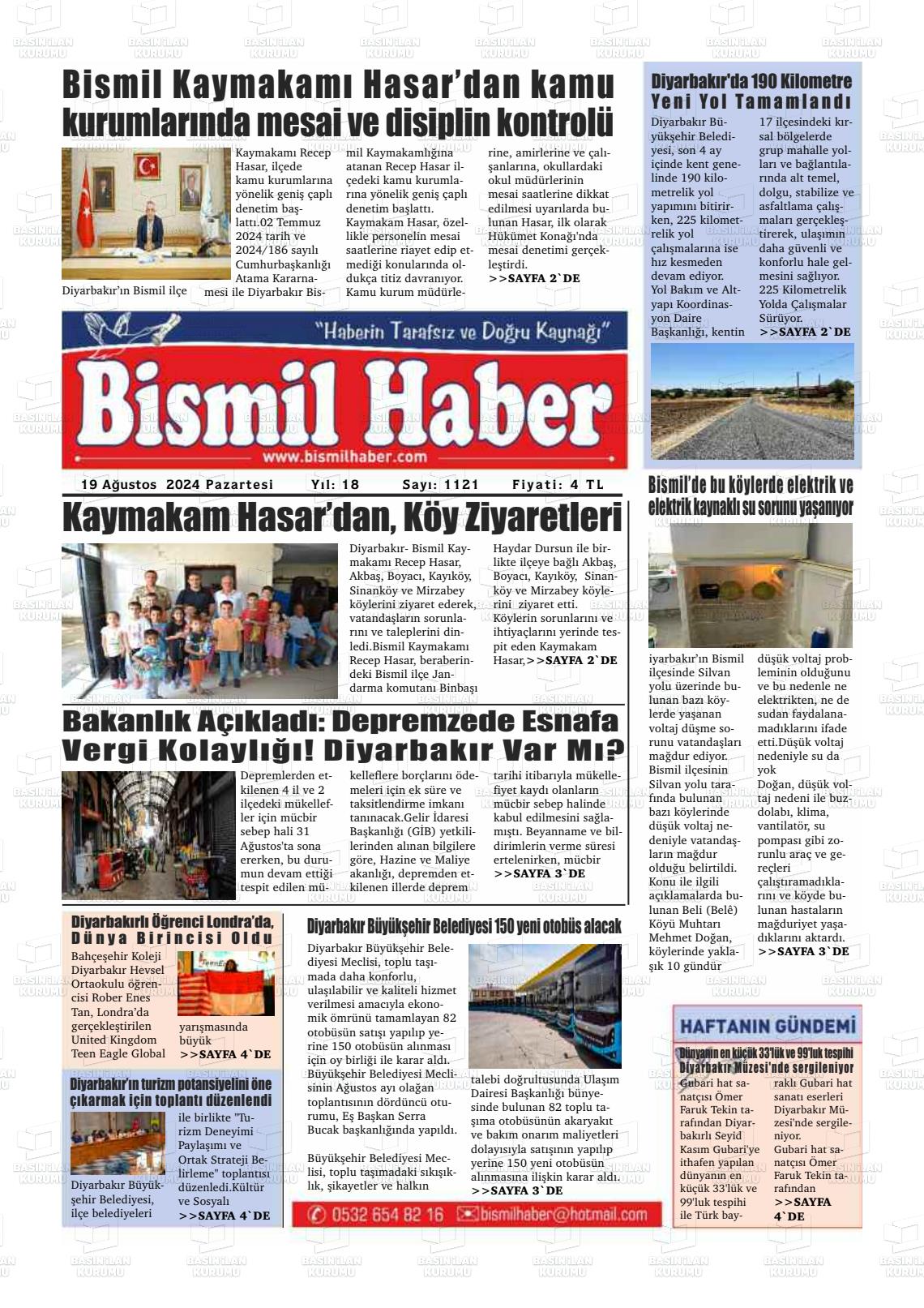 19 Ağustos 2024 Bismil Haber Gazete Manşeti