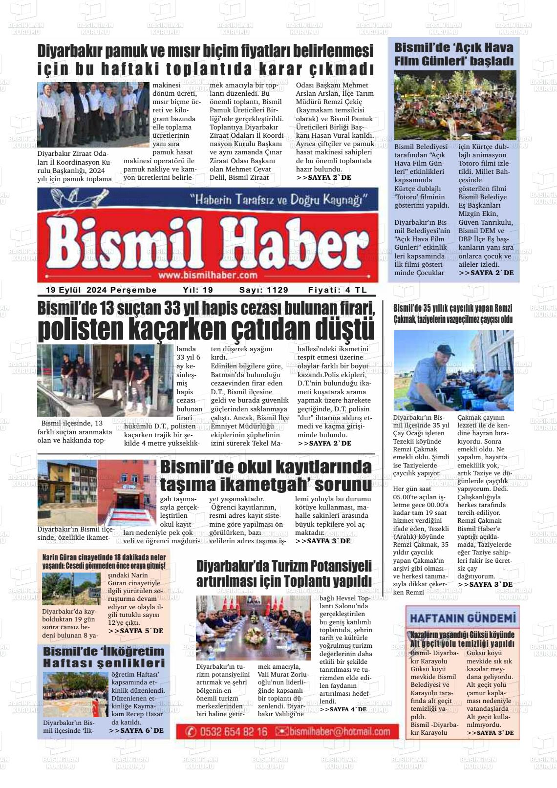 19 Eylül 2024 Bismil Haber Gazete Manşeti