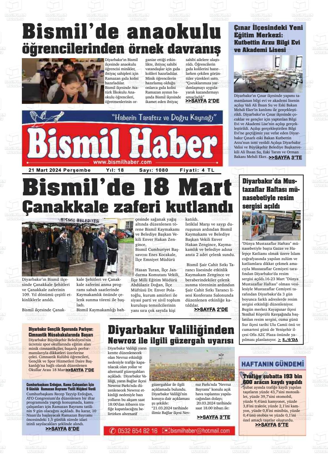 21 Mart 2024 Bismil Haber Gazete Manşeti