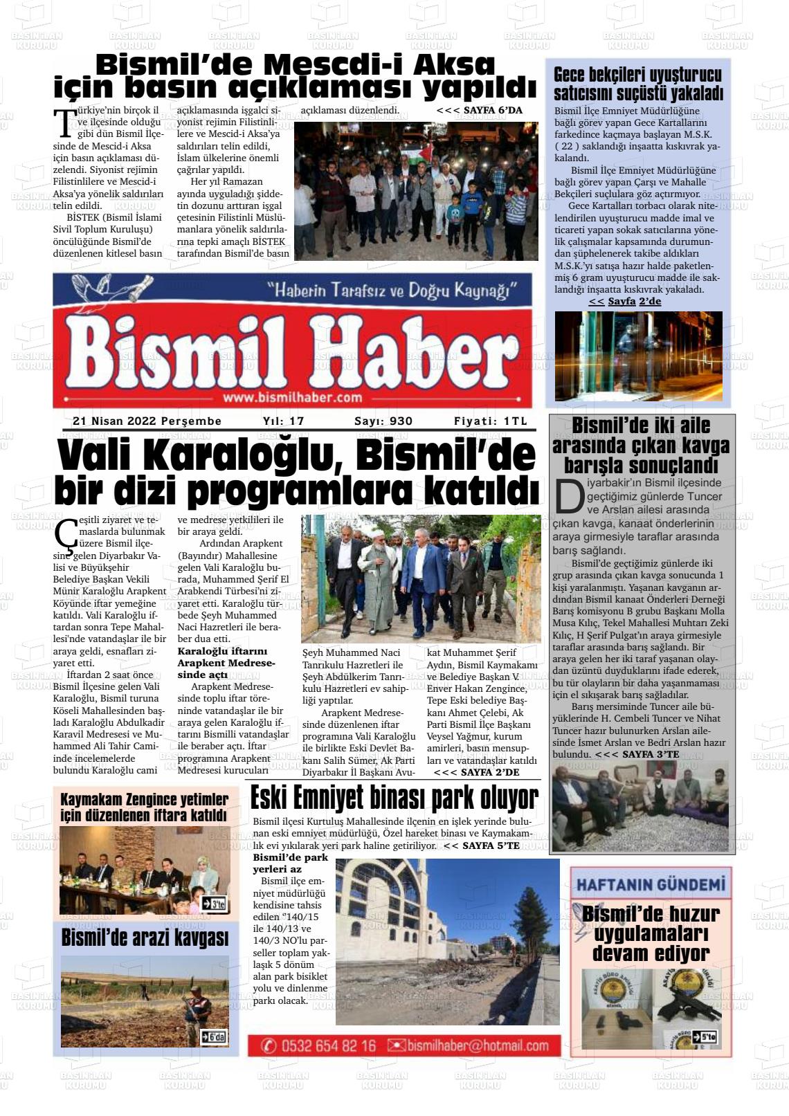 21 Nisan 2022 Bismil Haber Gazete Manşeti