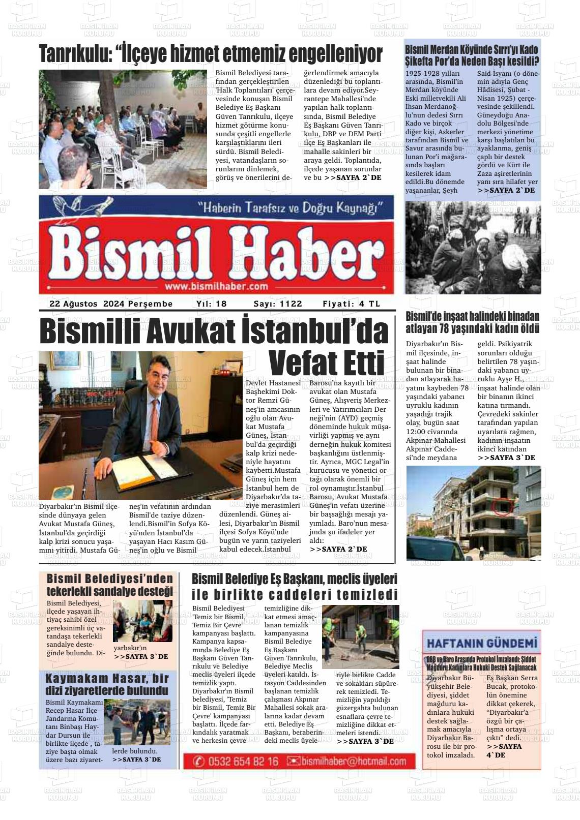 22 Ağustos 2024 Bismil Haber Gazete Manşeti