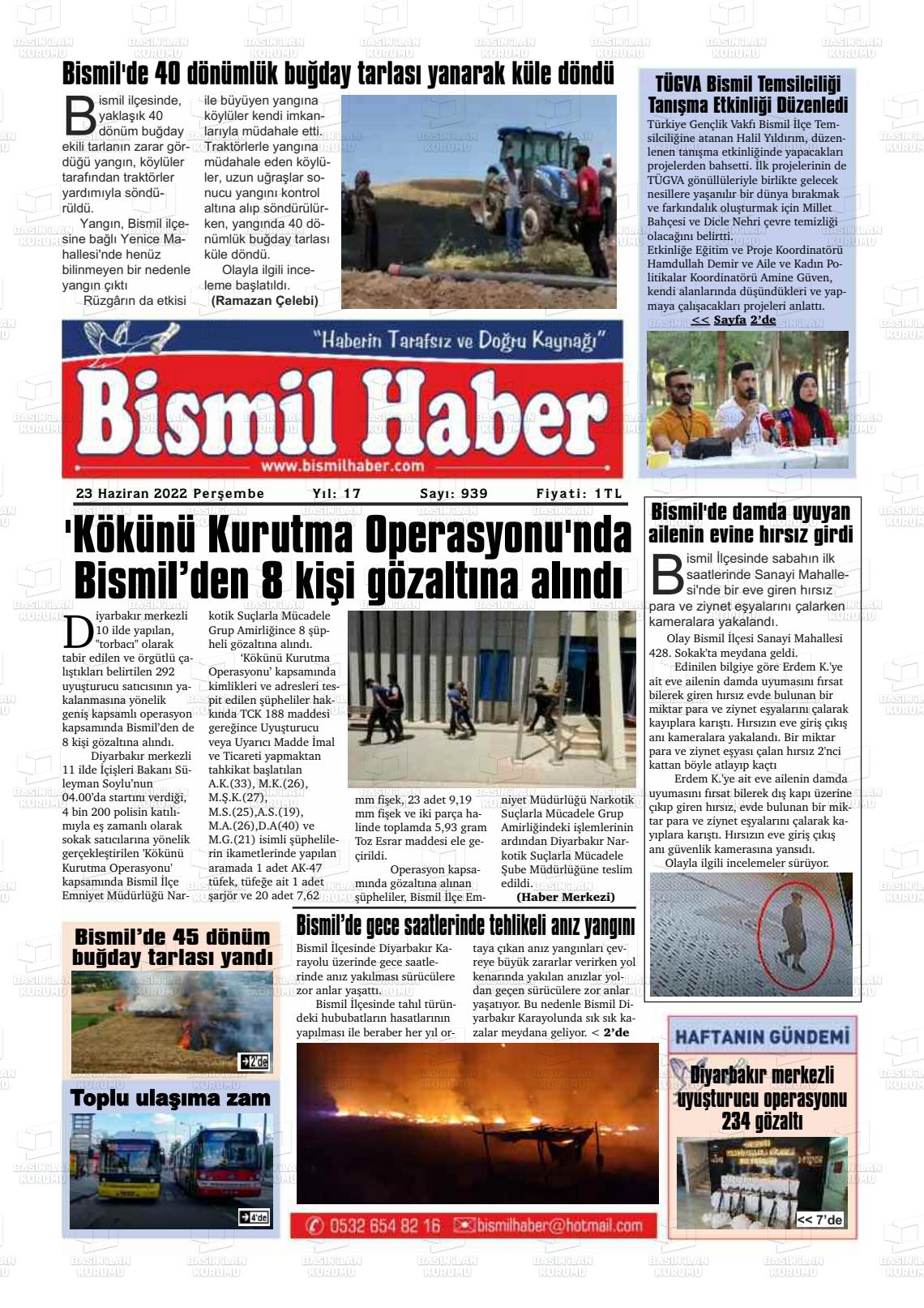 23 Haziran 2022 Bismil Haber Gazete Manşeti