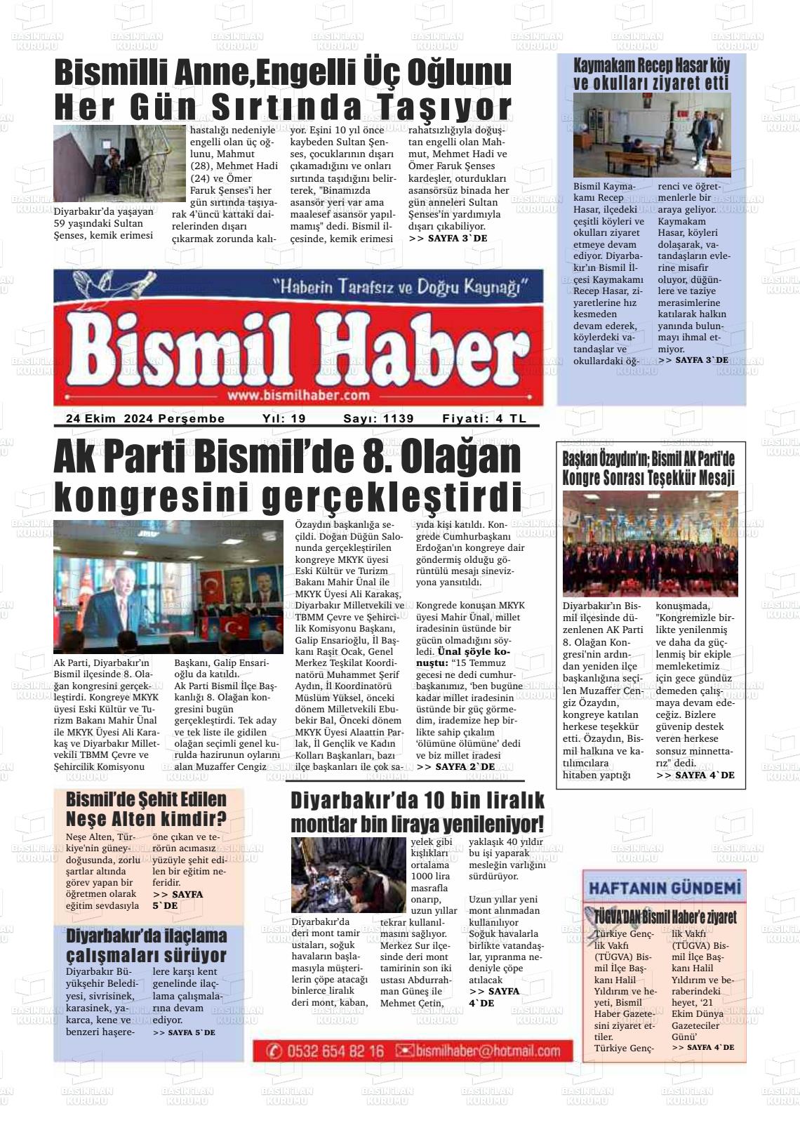 24 Ekim 2024 Bismil Haber Gazete Manşeti