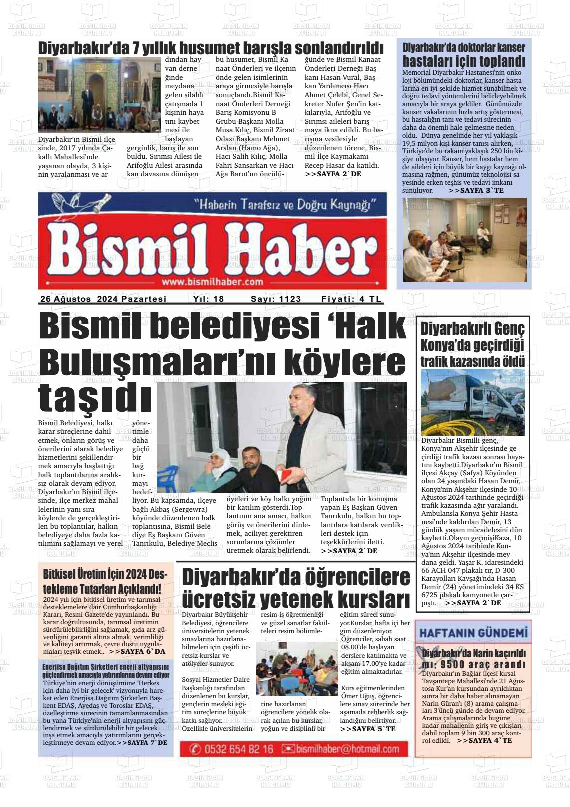 26 Ağustos 2024 Bismil Haber Gazete Manşeti