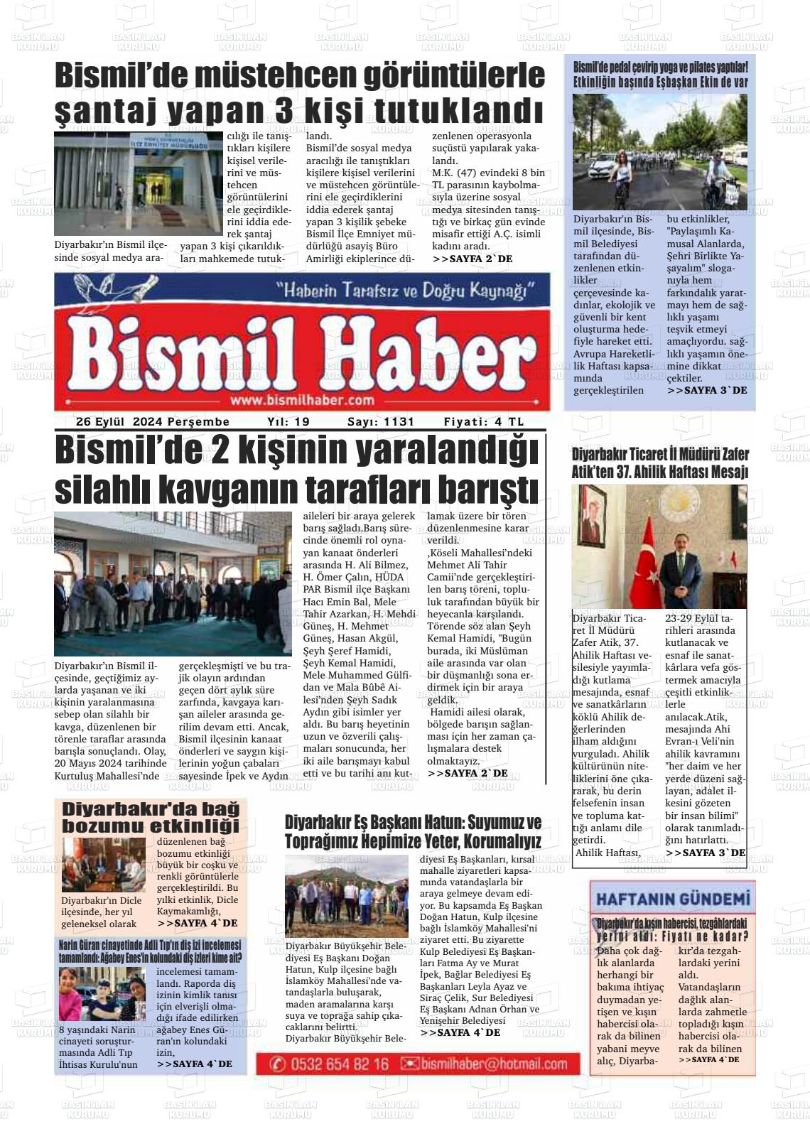 26 Eylül 2024 Bismil Haber Gazete Manşeti