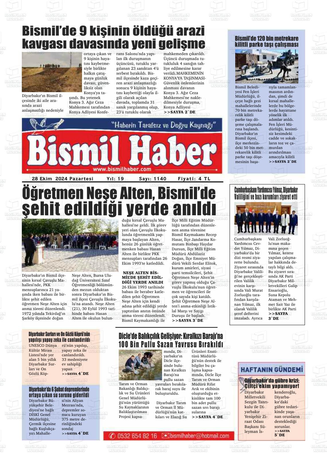 28 Ekim 2024 Bismil Haber Gazete Manşeti