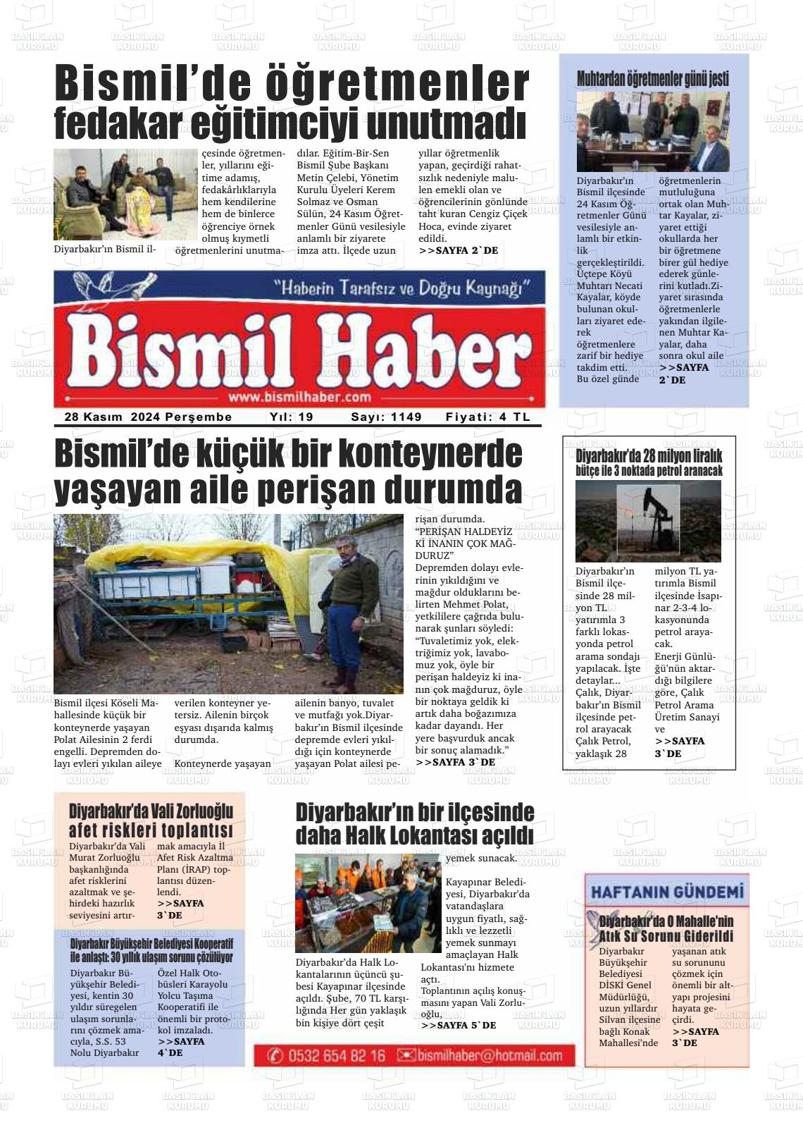 21 Aralık 2024 Bismil Haber Gazete Manşeti