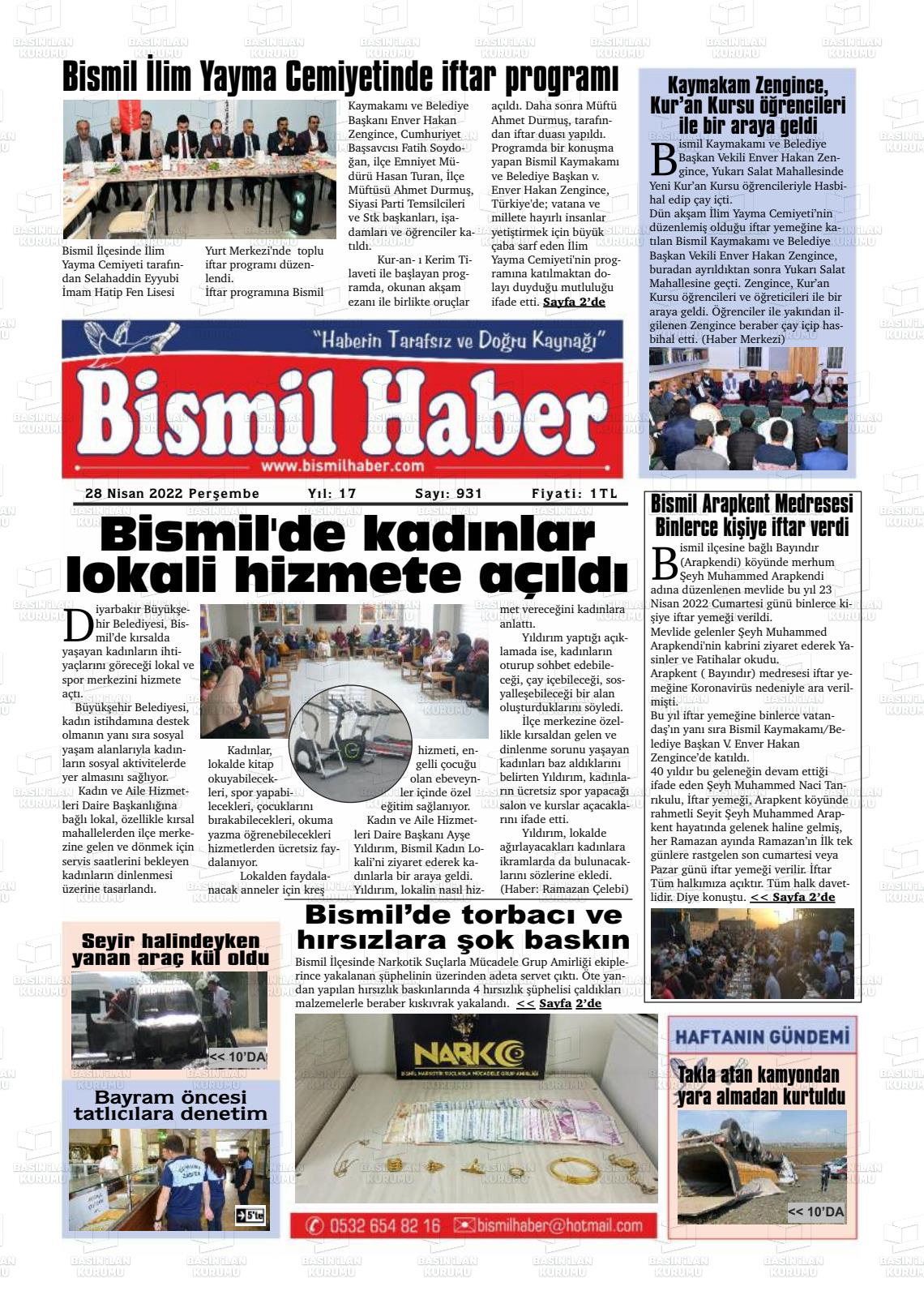 28 Nisan 2022 Bismil Haber Gazete Manşeti