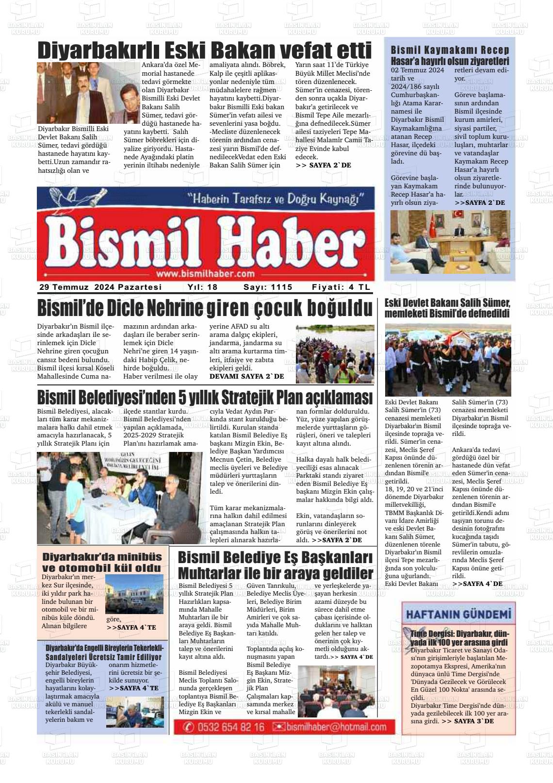 29 Temmuz 2024 Bismil Haber Gazete Manşeti