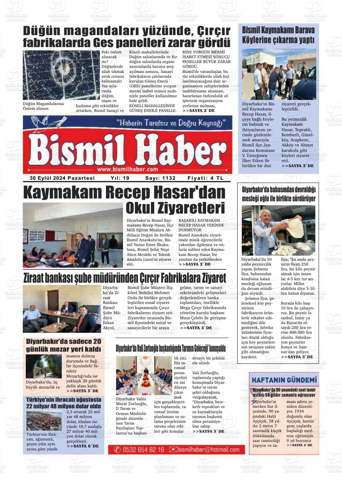 30 Eylül 2024 Bismil Haber Gazete Manşeti